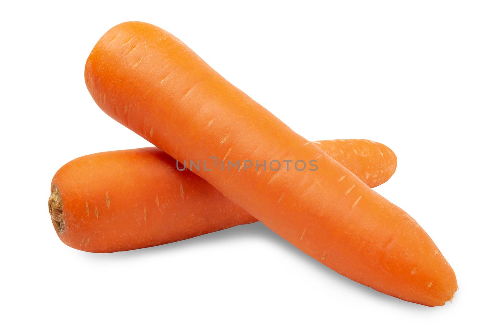 Fresh carrots isolated on white background. Close up of carrots with clipping path.