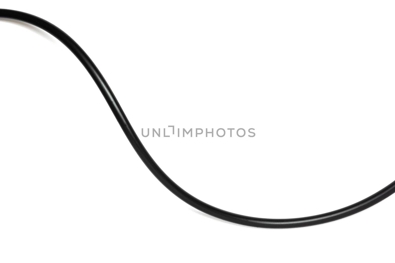 A Black wire cable isolated on a white background abstraction.