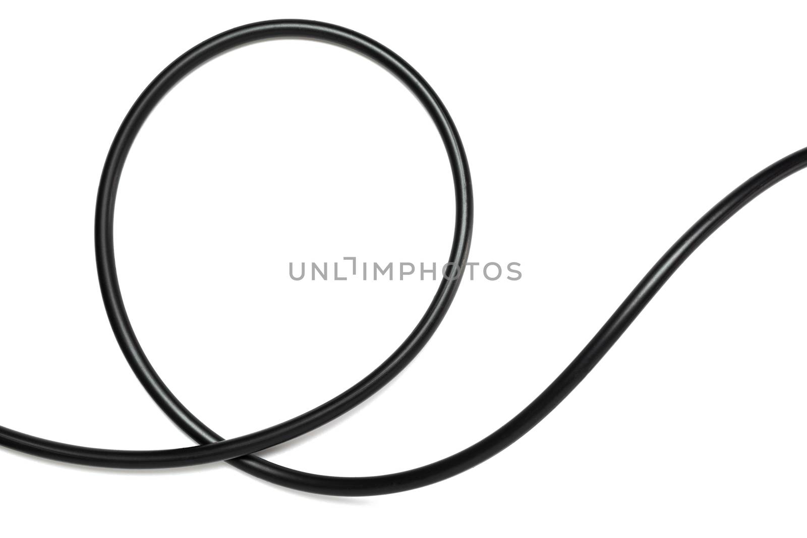 A Black wire cable isolated on a white background abstraction.