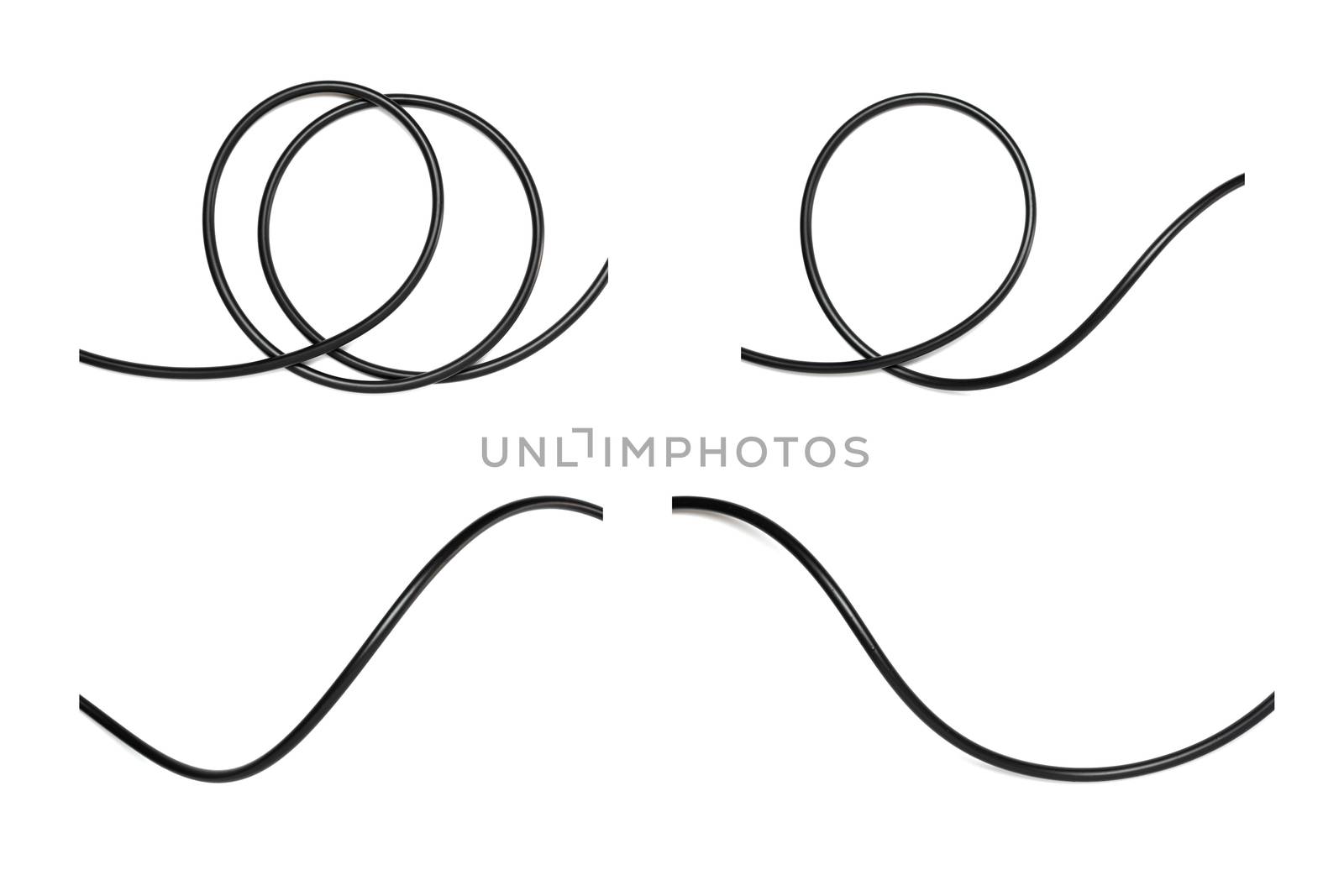 A Black wire cable isolated on a white background abstraction.