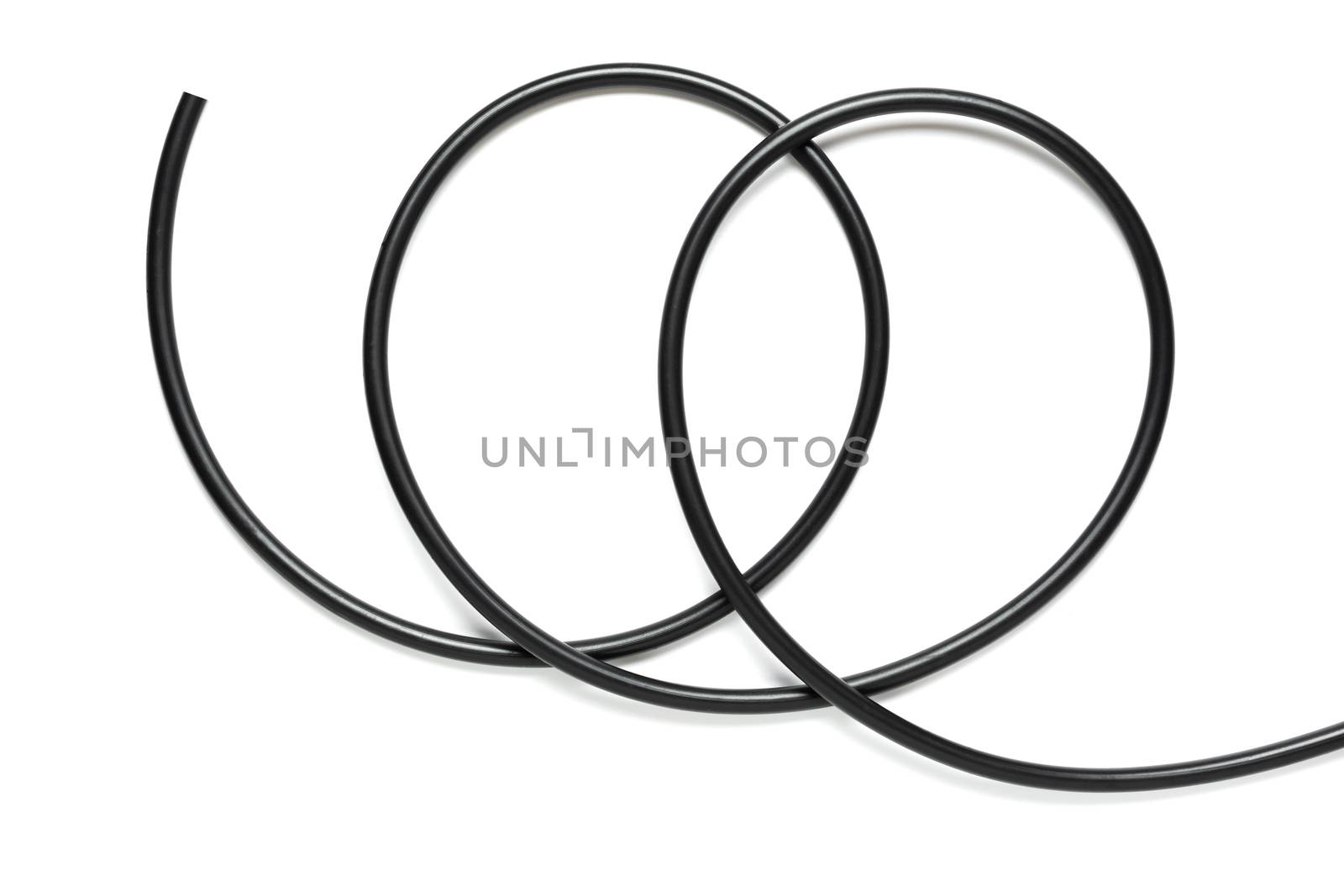 A Black wire cable isolated on a white background abstraction.