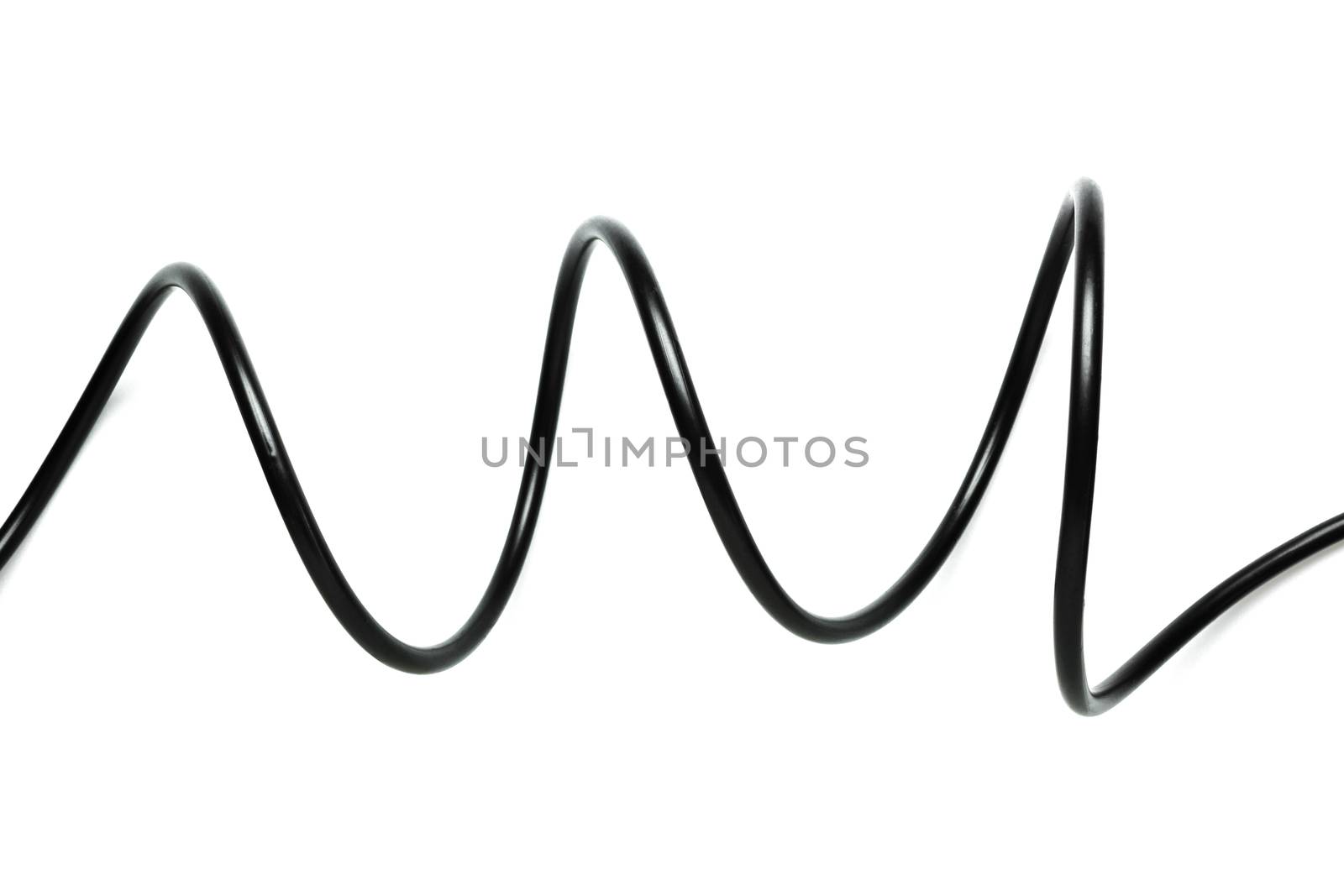 A Black wire cable isolated on a white background abstraction.