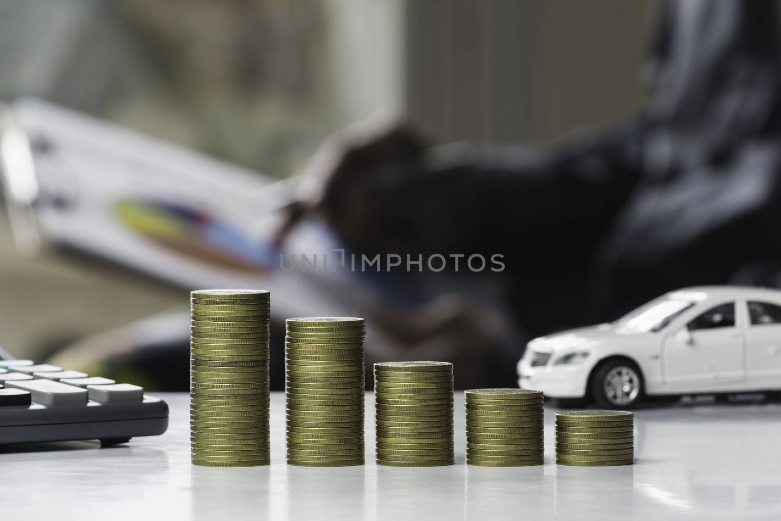 Car insurance and car service. Line graph with stack of coins an by kirisa99