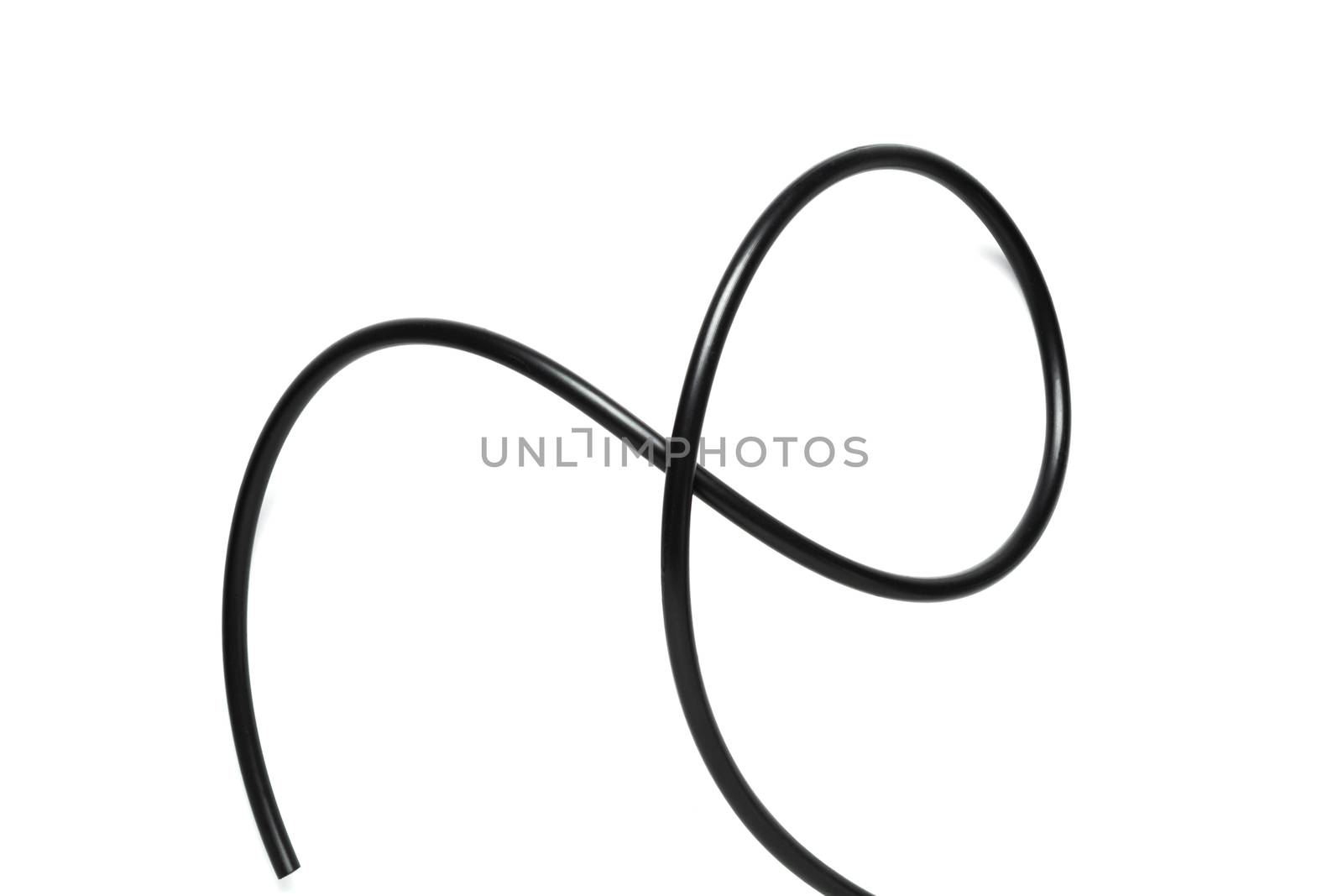 A Black wire cable isolated on a white background abstraction.