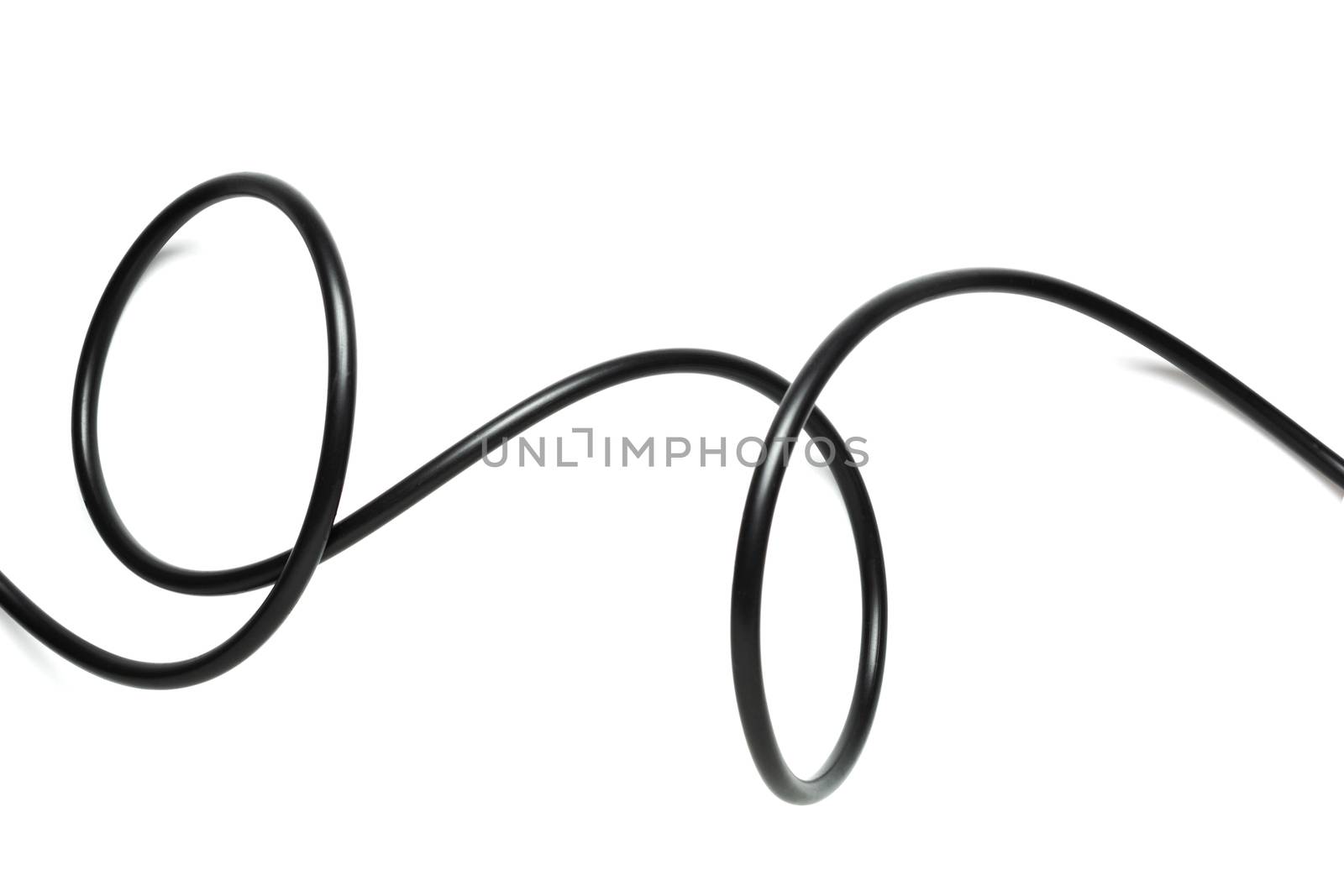 A Black wire cable isolated on a white background abstraction. by kirisa99