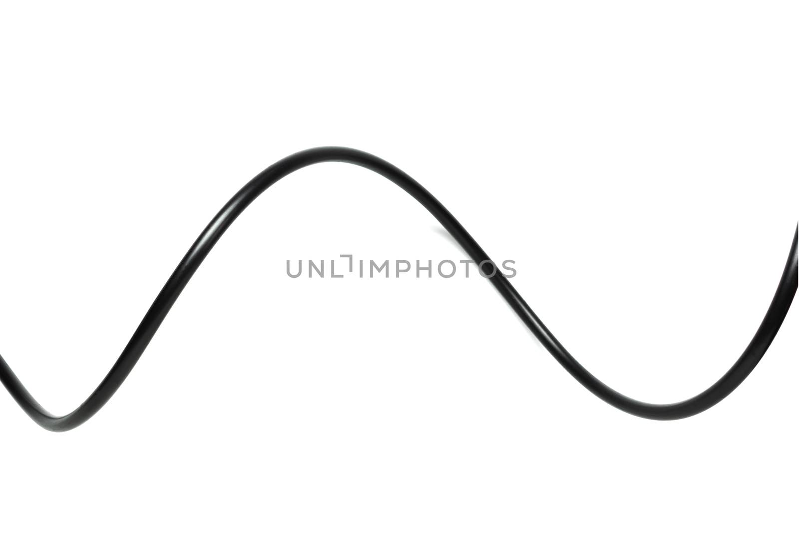 A Black wire cable isolated on a white background abstraction.