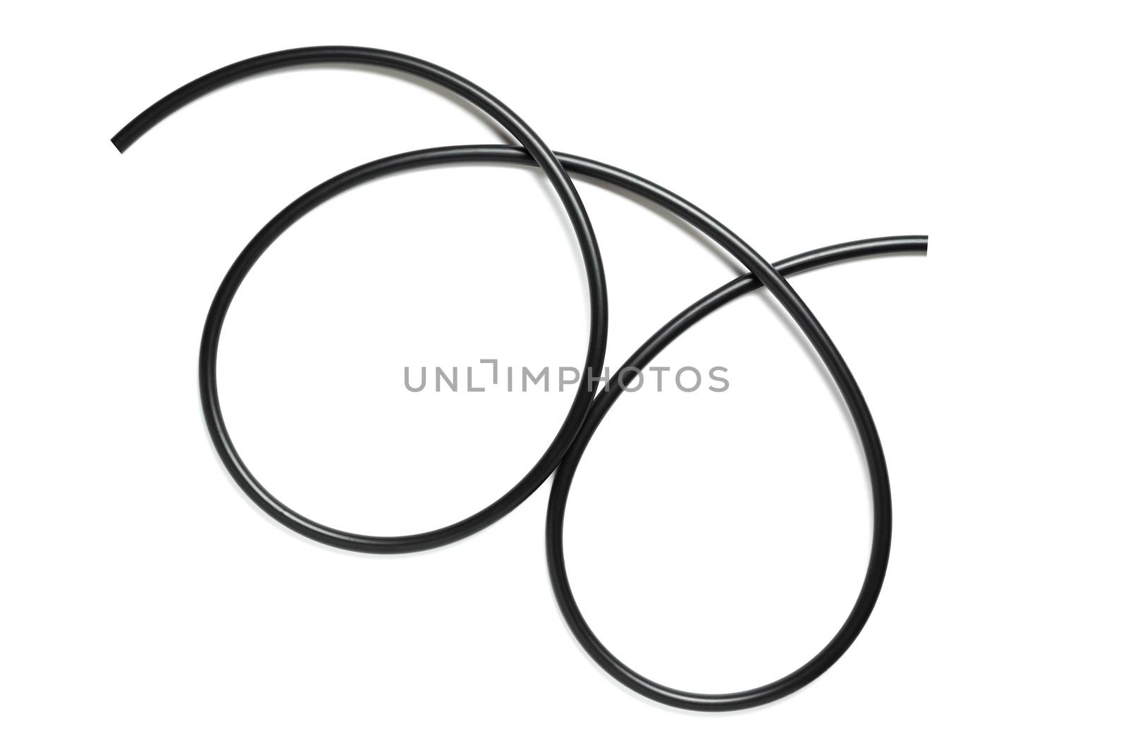 A Black wire cable isolated on a white background abstraction.