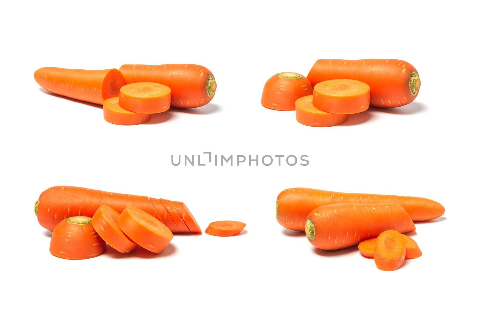 Fresh carrot and carrot slice isolated on white background. Close up of Carrot.