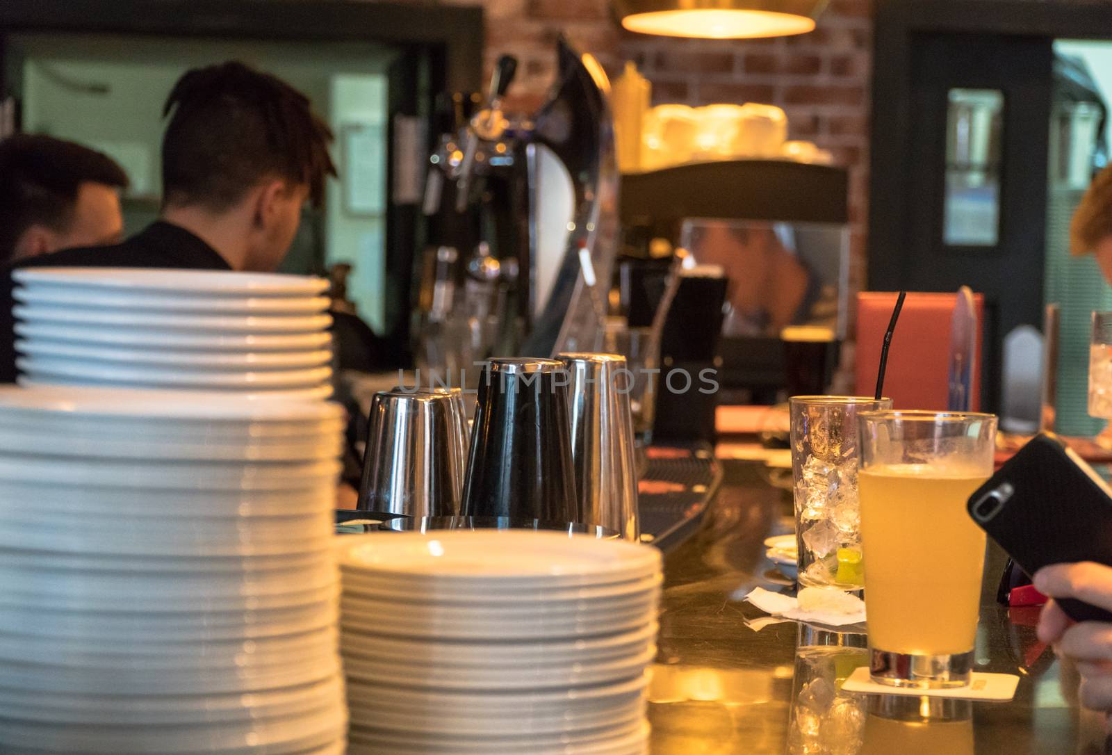 bar counter with tableware in the nightclub