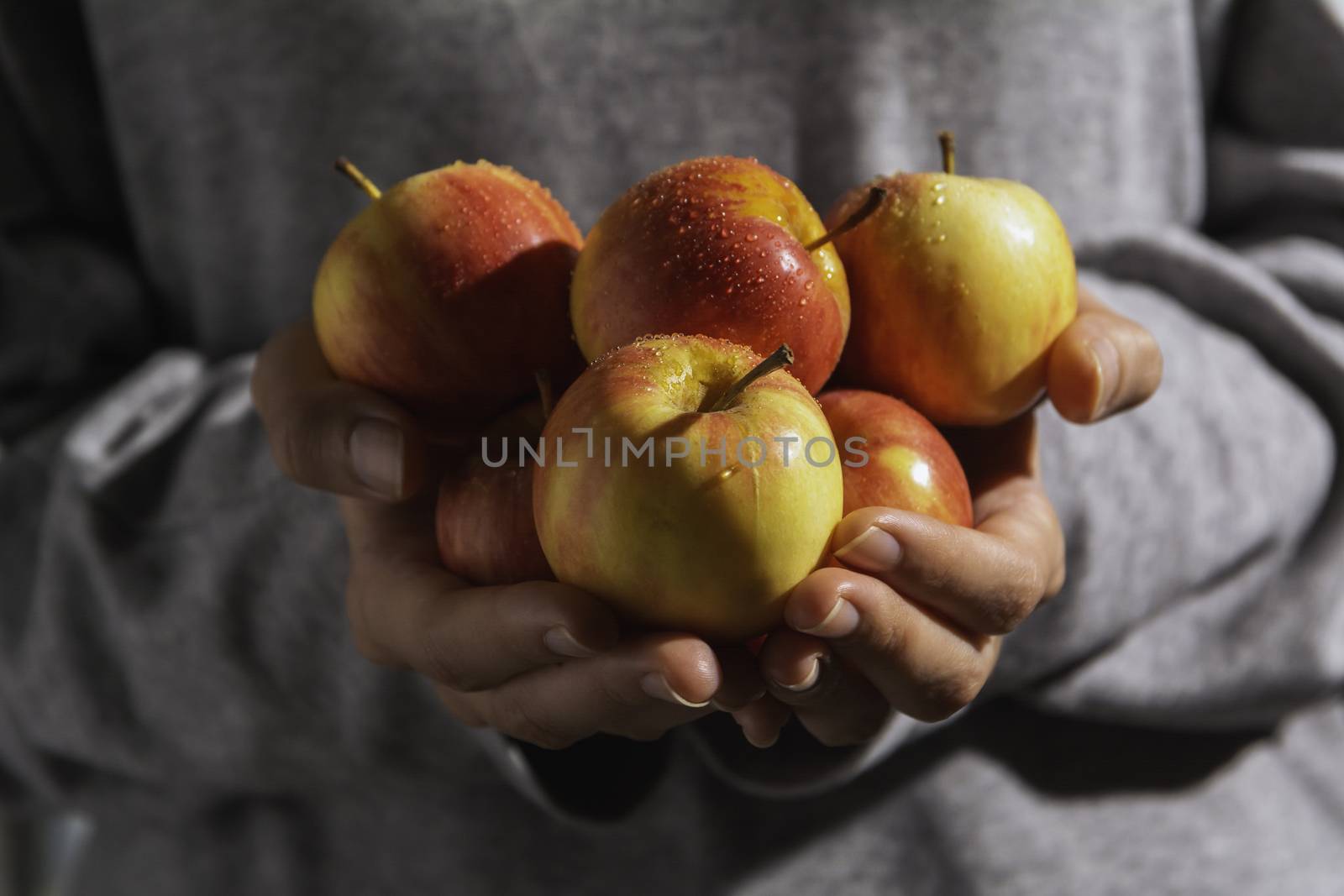 Male hands holding freshly harvested apples. Fruit and healthy c by kirisa99