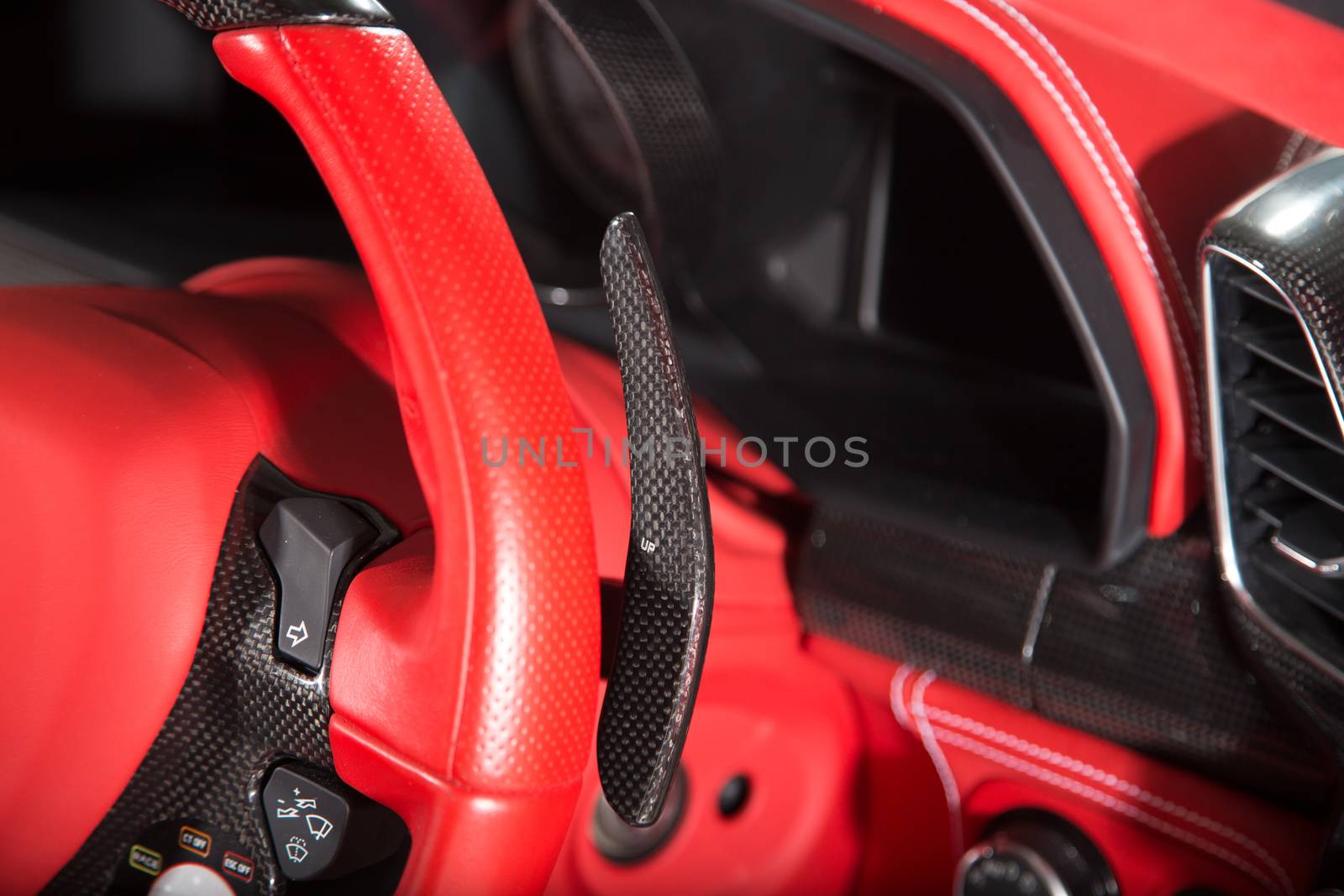 Close up of carbon fibre gear shift paddle