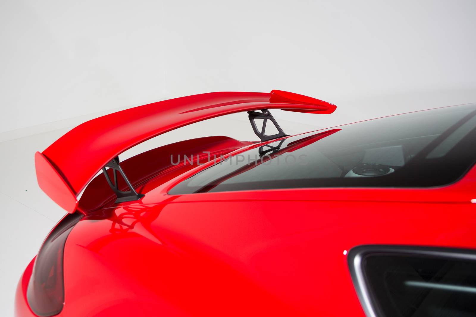 Close up of rear spoiler on sports car