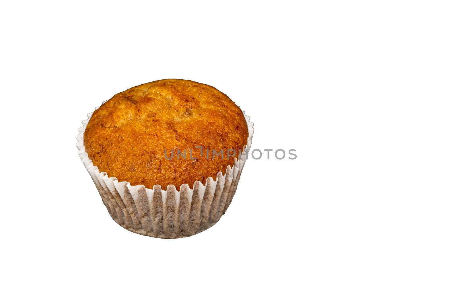 Homemade healthy banana bread or cake for breakfast isolate on white background by peerapixs