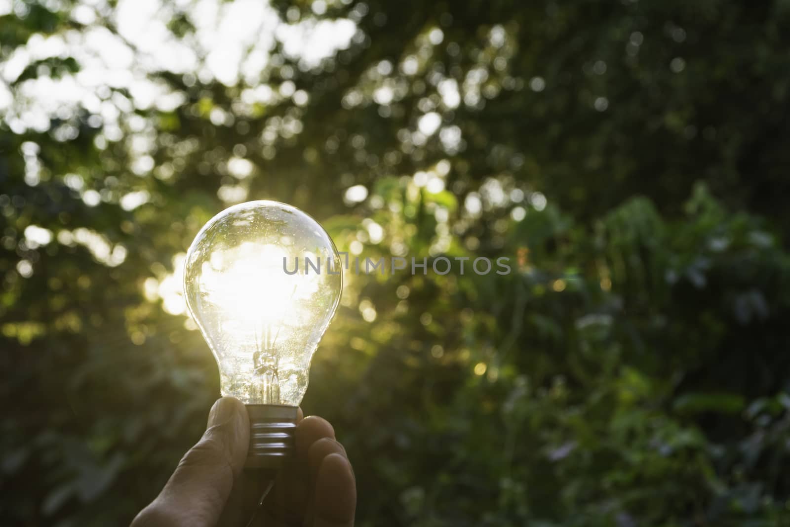 Innovation and energy concept of hand hold a light bulb and copy by kirisa99