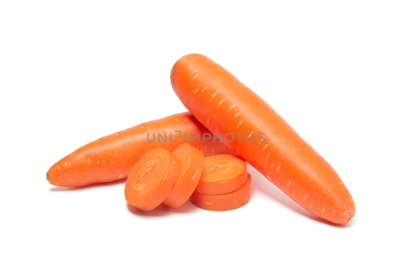 Fresh carrot and carrot slice isolated on white background. Close up of Carrot.