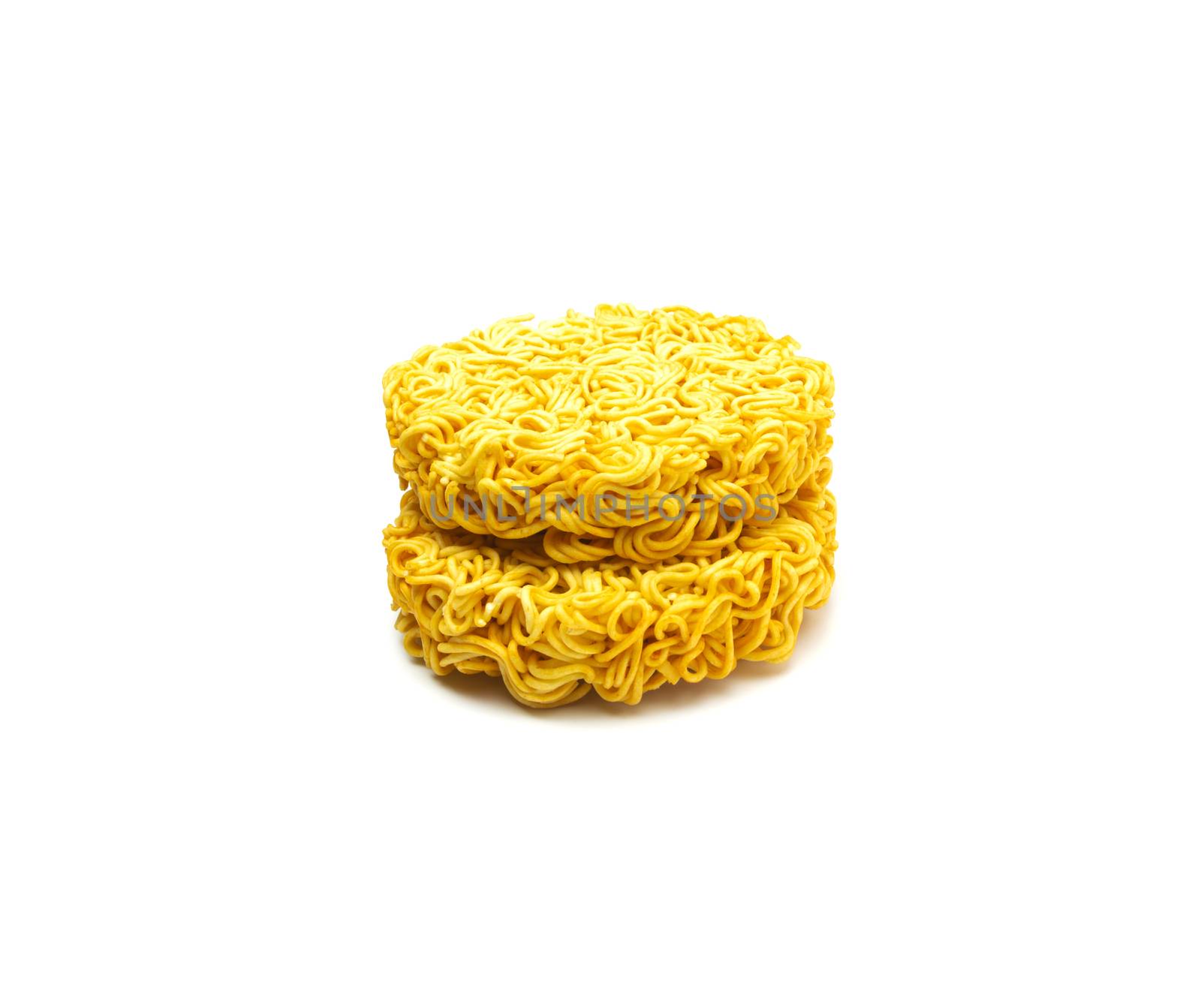 Raw dry instant noodle isolated on white background. Food and object concept.