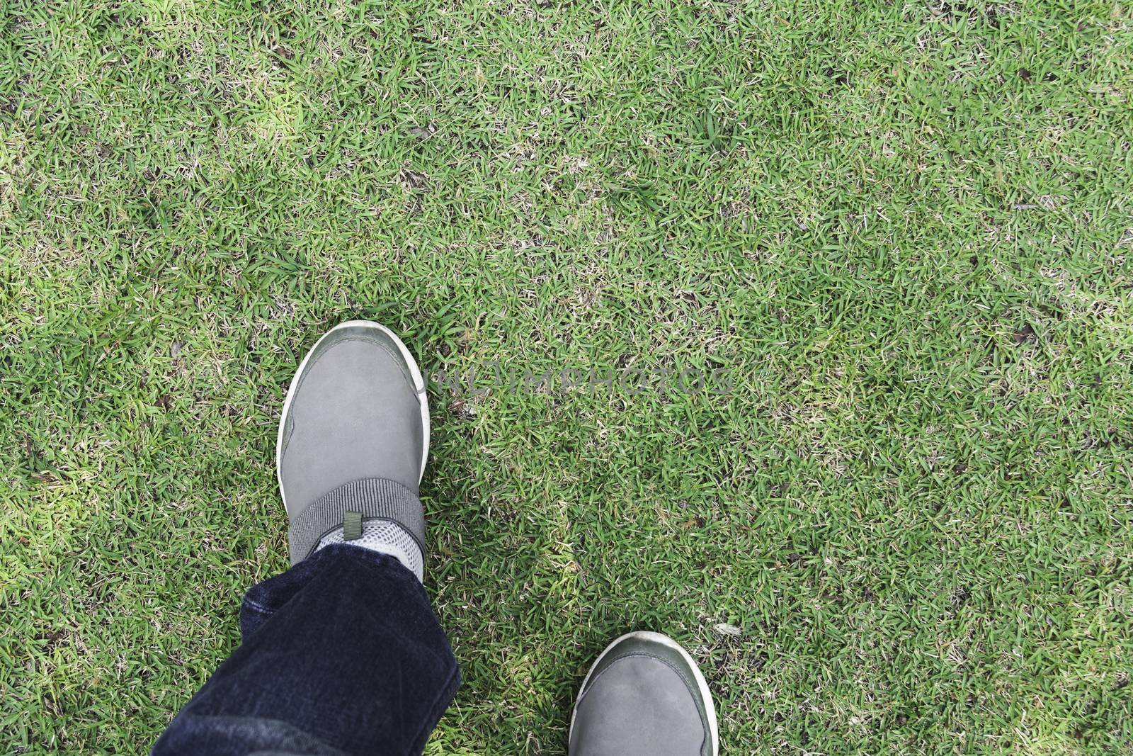 A man walking at the grass field, Top view and out side lifestyl by kirisa99