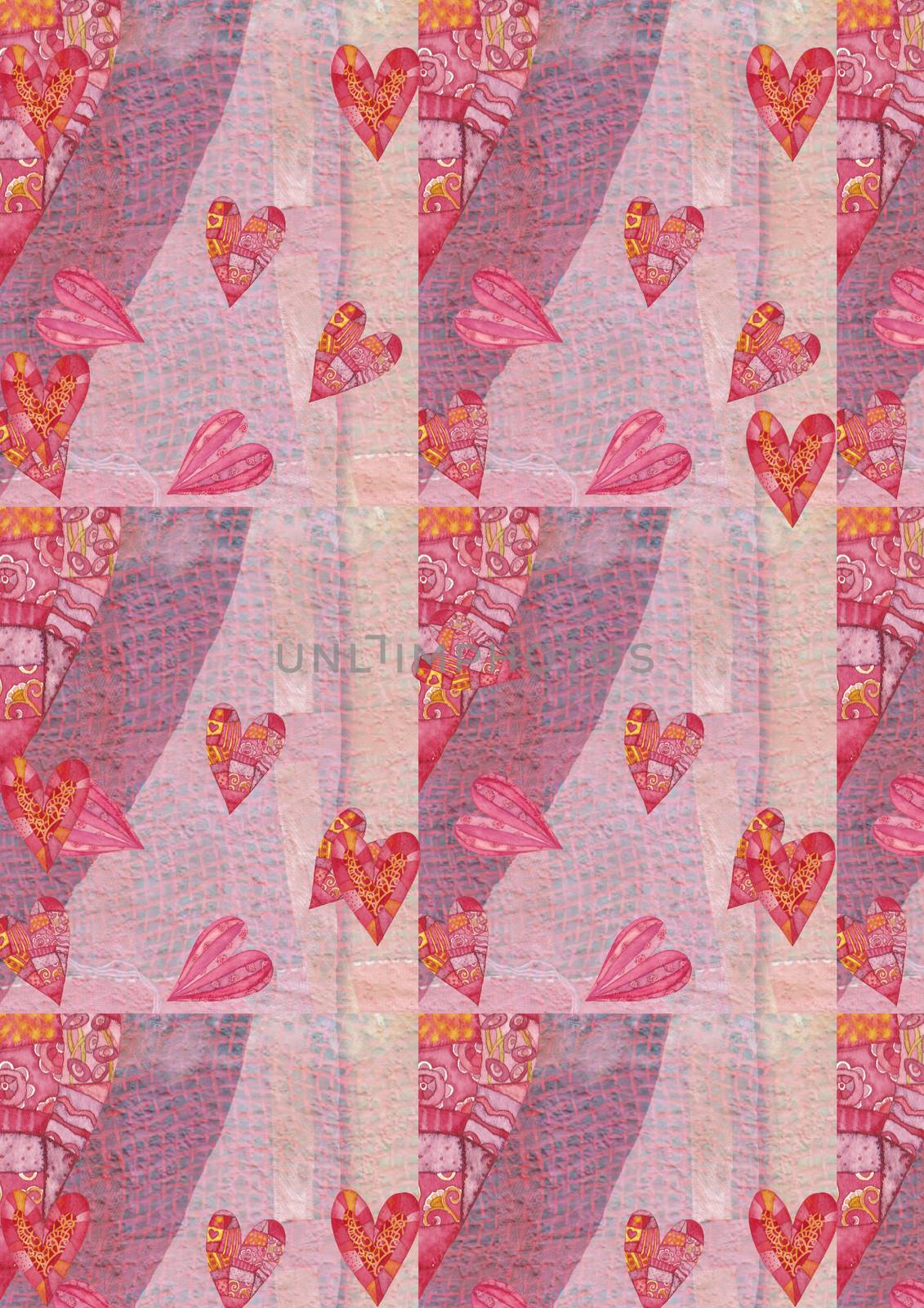 Hearts, greeting card.  Colorful watercolor can be used for wallpaper, pattern fills, web page background, surface textures, textiles, cards, postcards