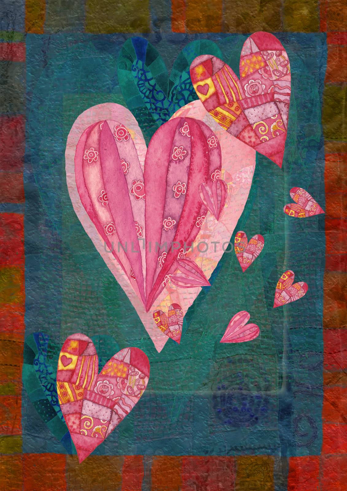 Heart, greeting card.  Colorful watercolor can be used for wallpaper, pattern fills, web page background, surface textures, textiles, cards, postcards