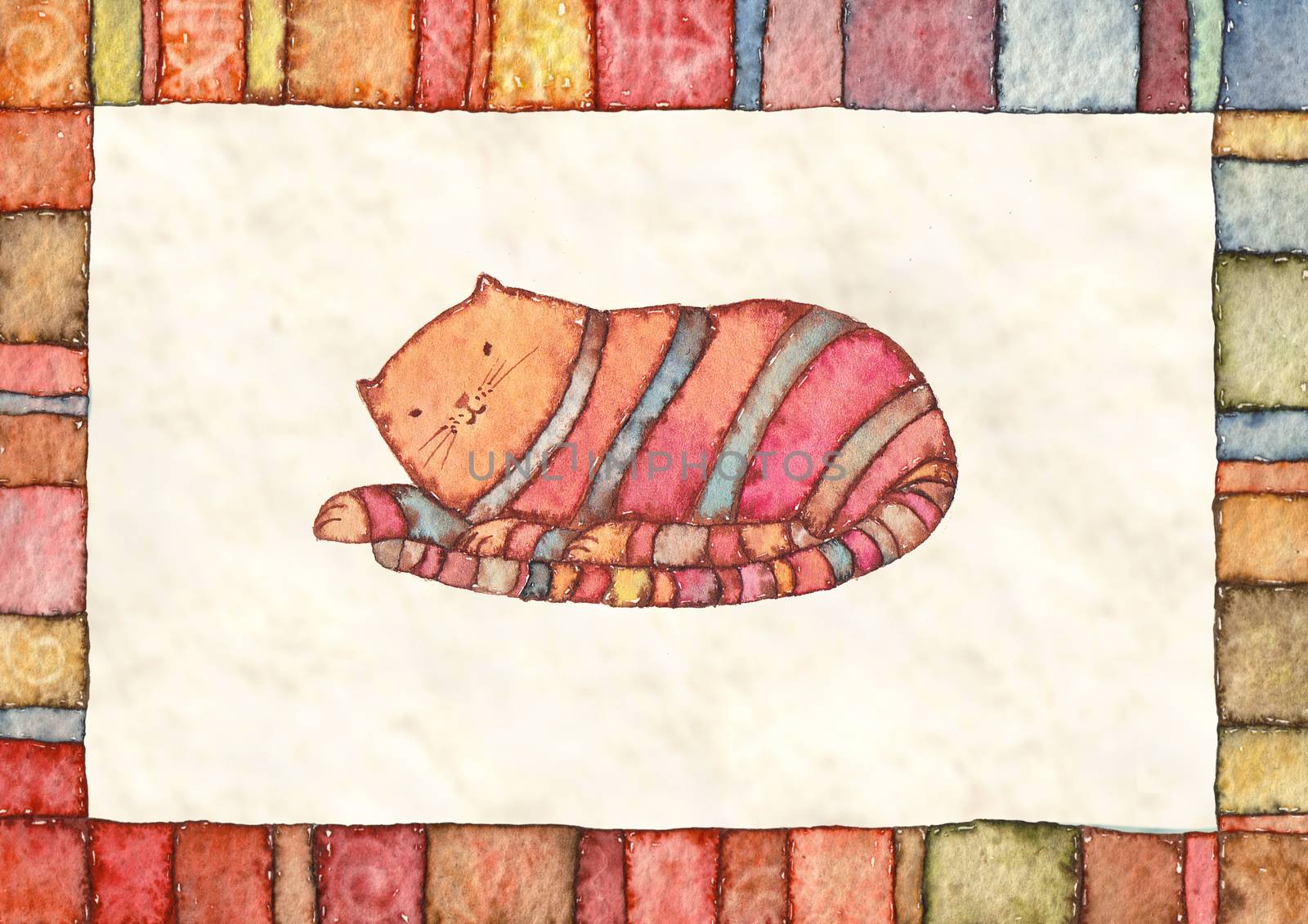 Striped cat, watercolor illustration by vimasi