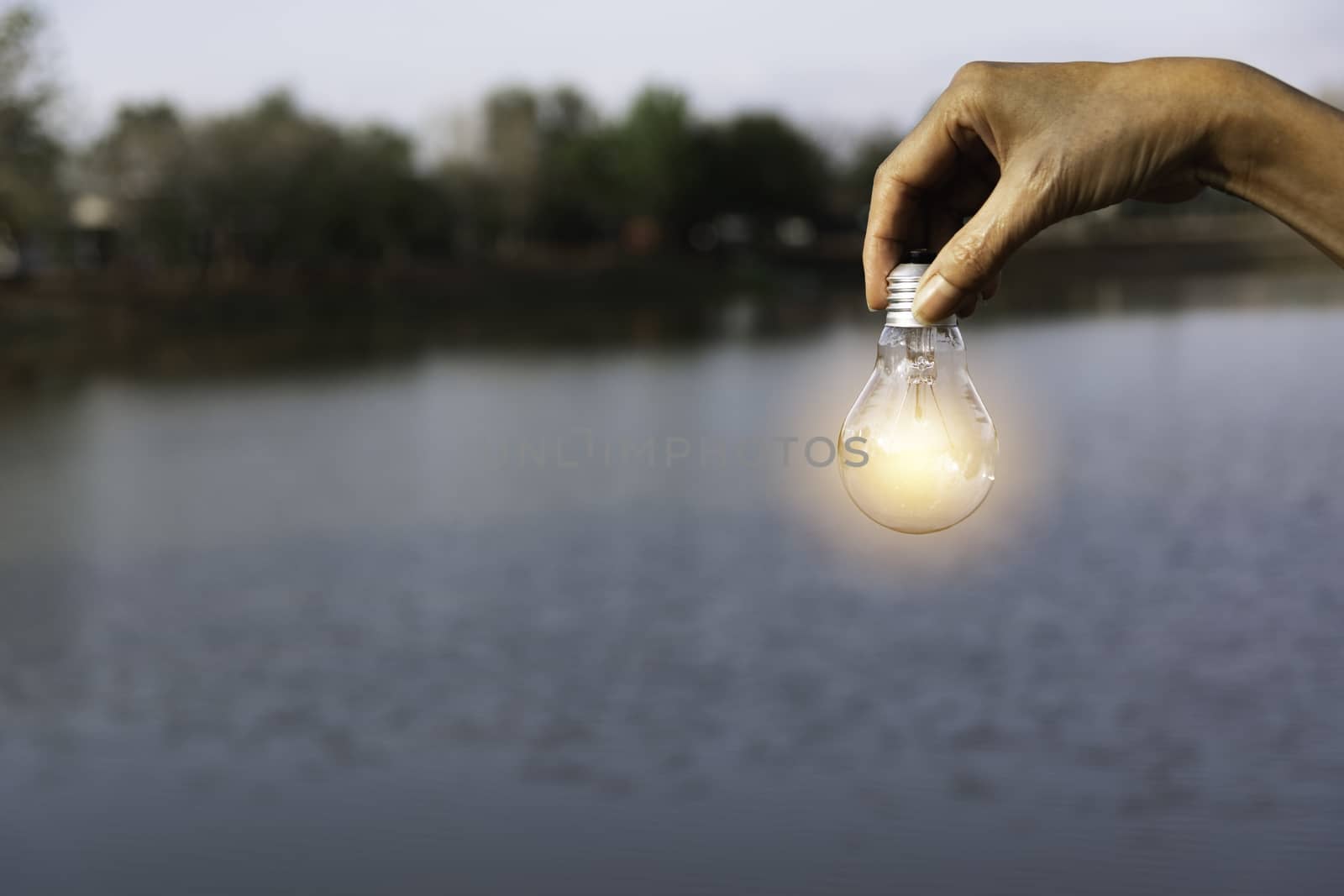 Innovation and energy concept of hand hold a light bulb and copy space for insert text.