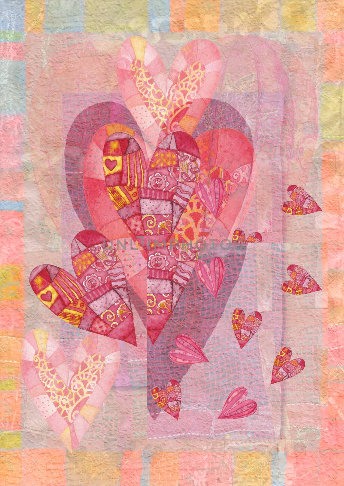 Heart, greeting card.  Colorful watercolor can be used for wallpaper, pattern fills, web page background, surface textures, textiles, cards, postcards