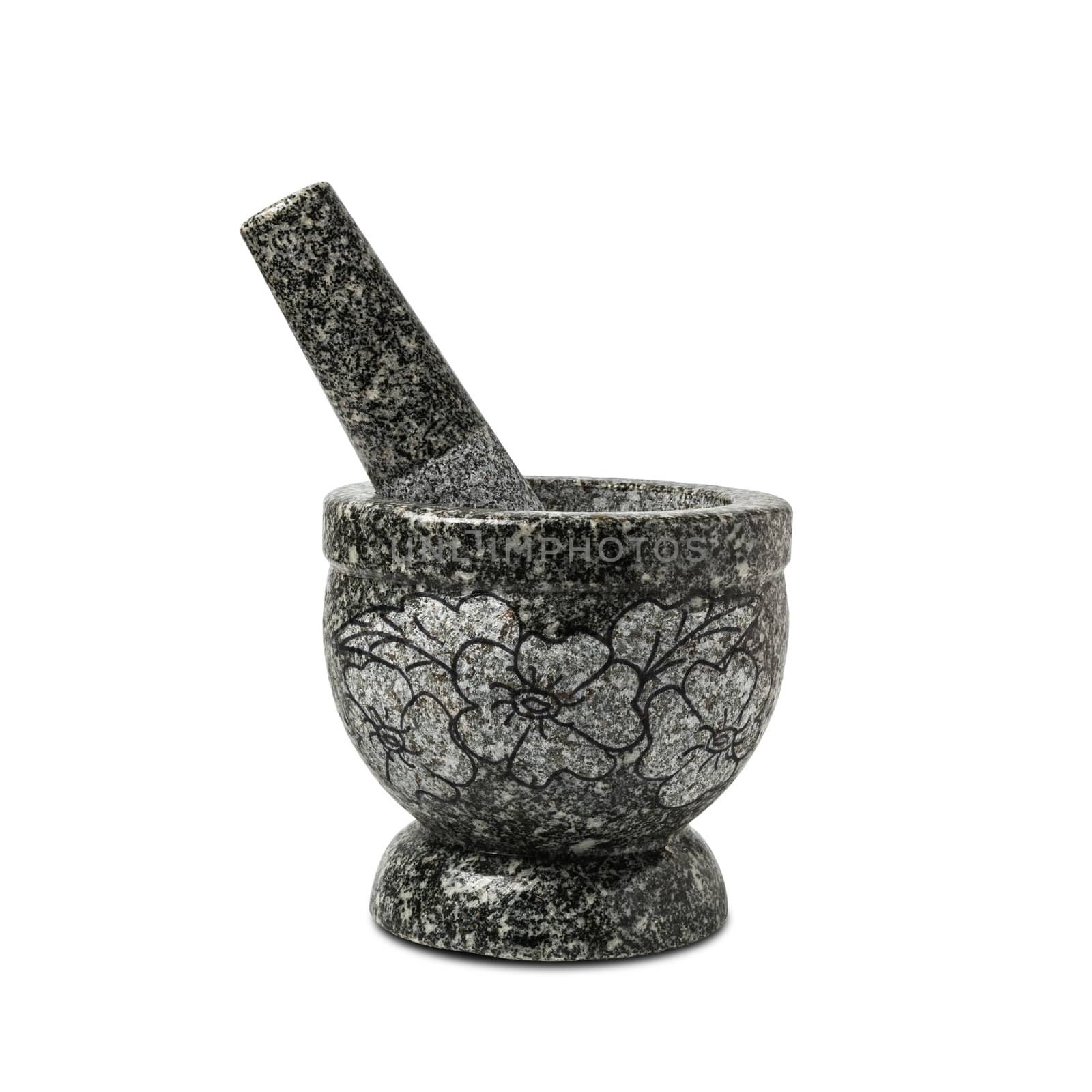 A stone mortar and pestles with clipping path isolated on a whit by kirisa99