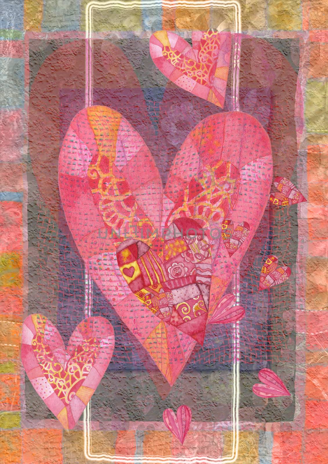 Heart, greeting card.  Colorful watercolor can be used for wallpaper, pattern fills, web page background, surface textures, textiles, cards, postcards