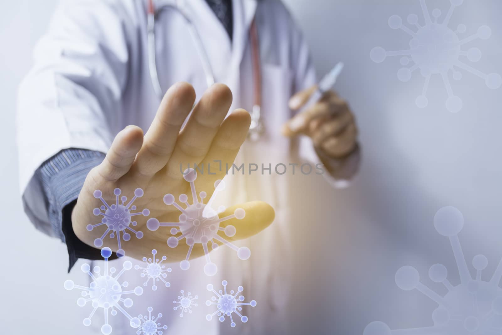 Medicine doctor with stethoscope on white background. Healthcare and medicine.