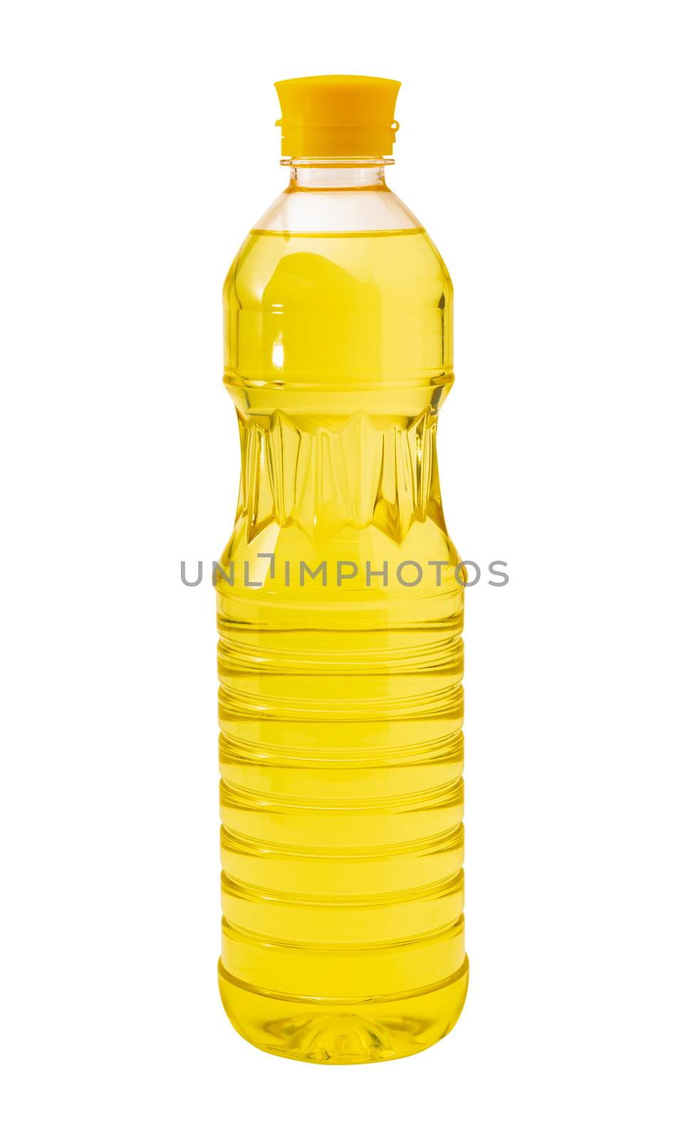 Vegetable oil in plastic bottle with clipping path isolated on a white background
