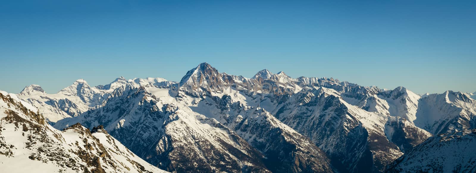 Panorama of the Bietschhorn (3'934m) and surrounding mountains in the swiss alps.