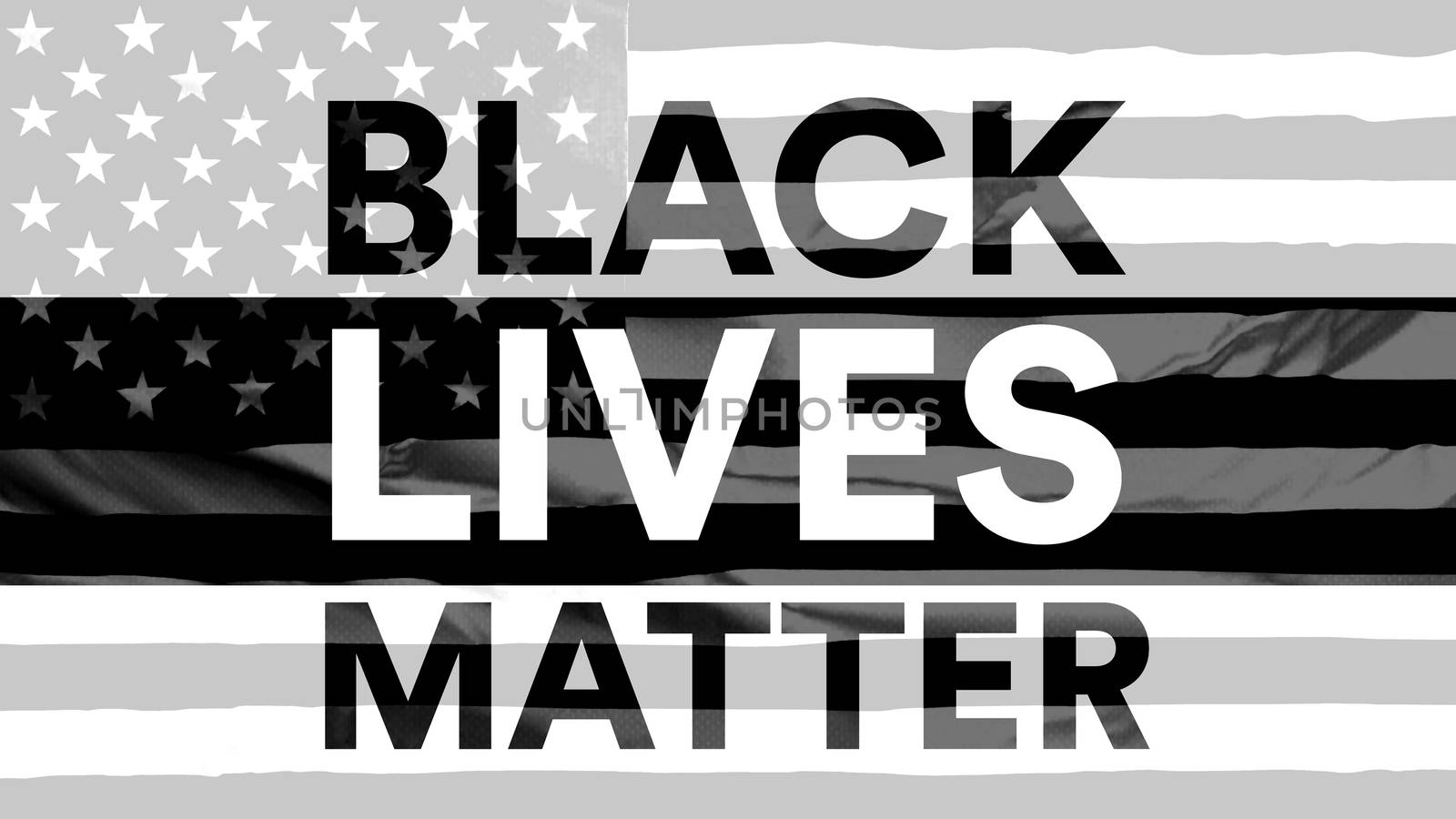 Black Lives Matter, message text with a black and white USA flag on the background by oasisamuel