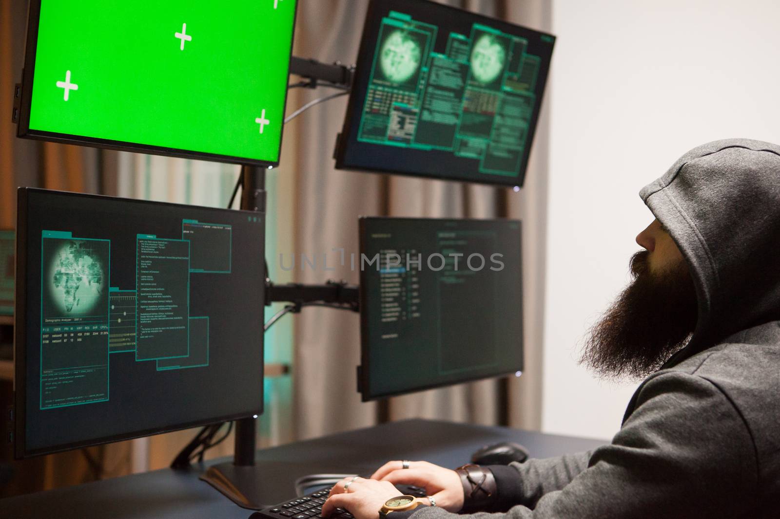 Bearded man hacking his government servers by DCStudio