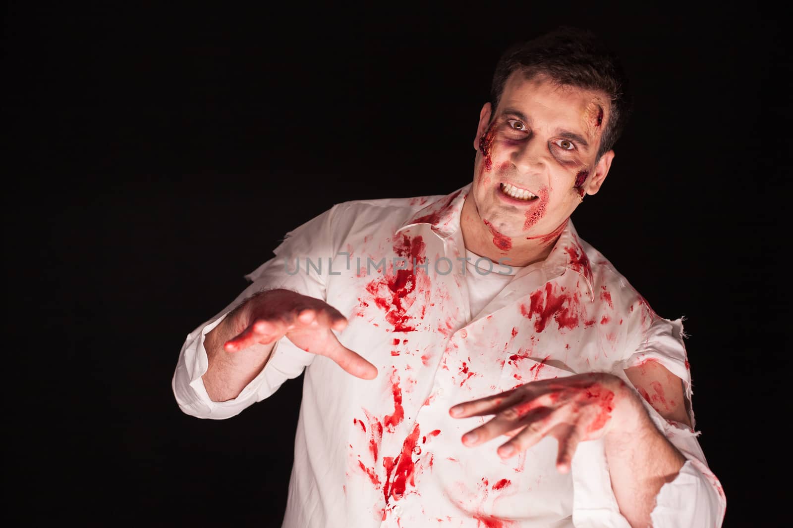 Man in shock after being possessed with blood all over his body by DCStudio