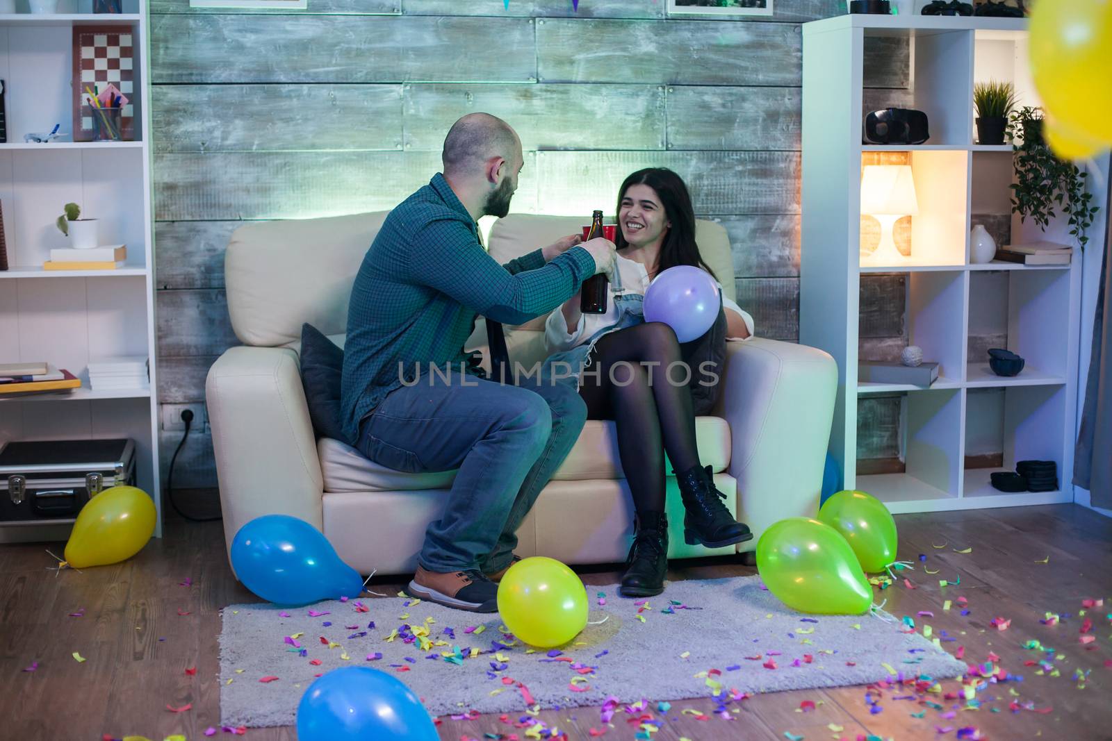 Attractive bald man and beautiful woman having a conversation by DCStudio