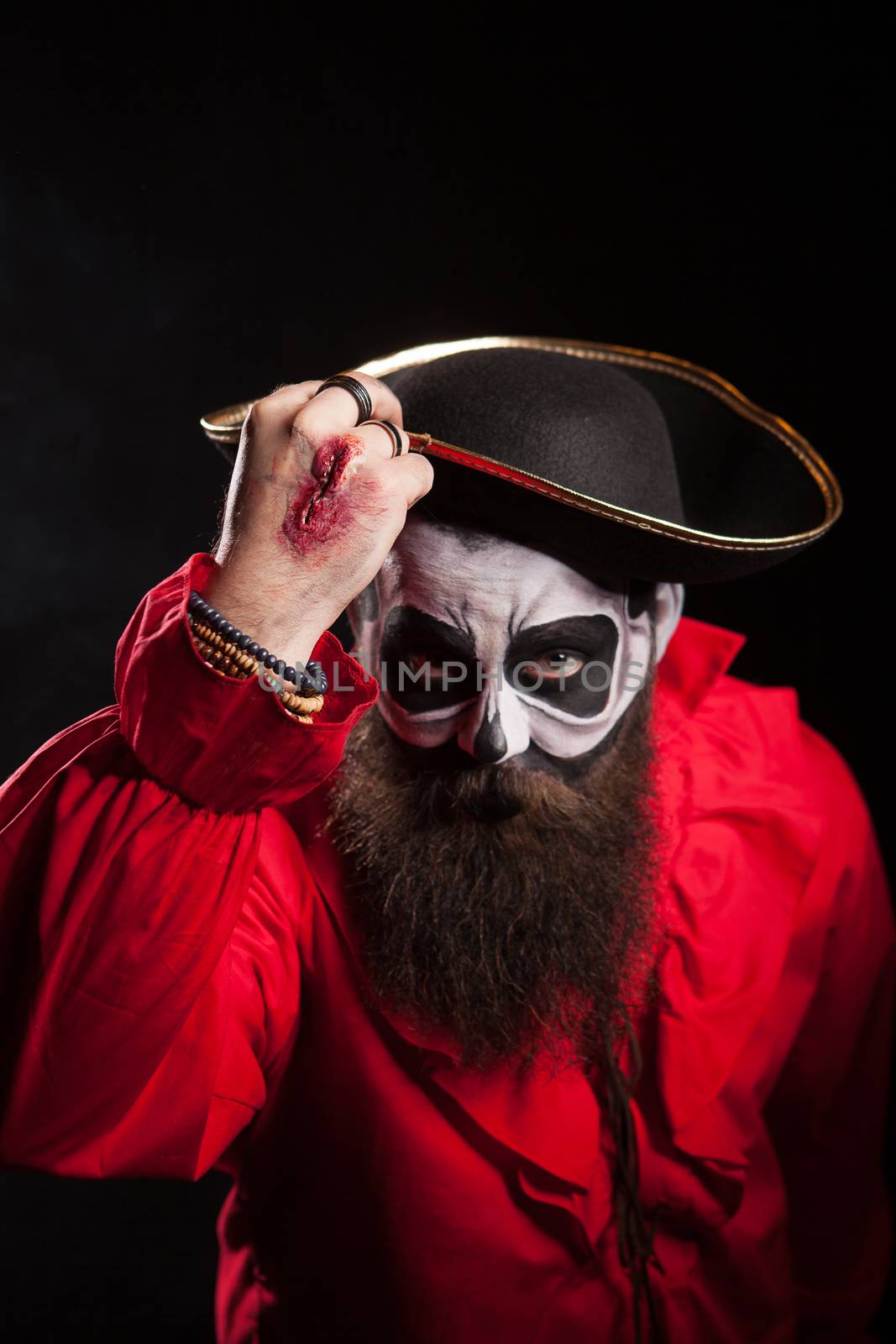 Spooky medieval pirate with hat saying hello by DCStudio