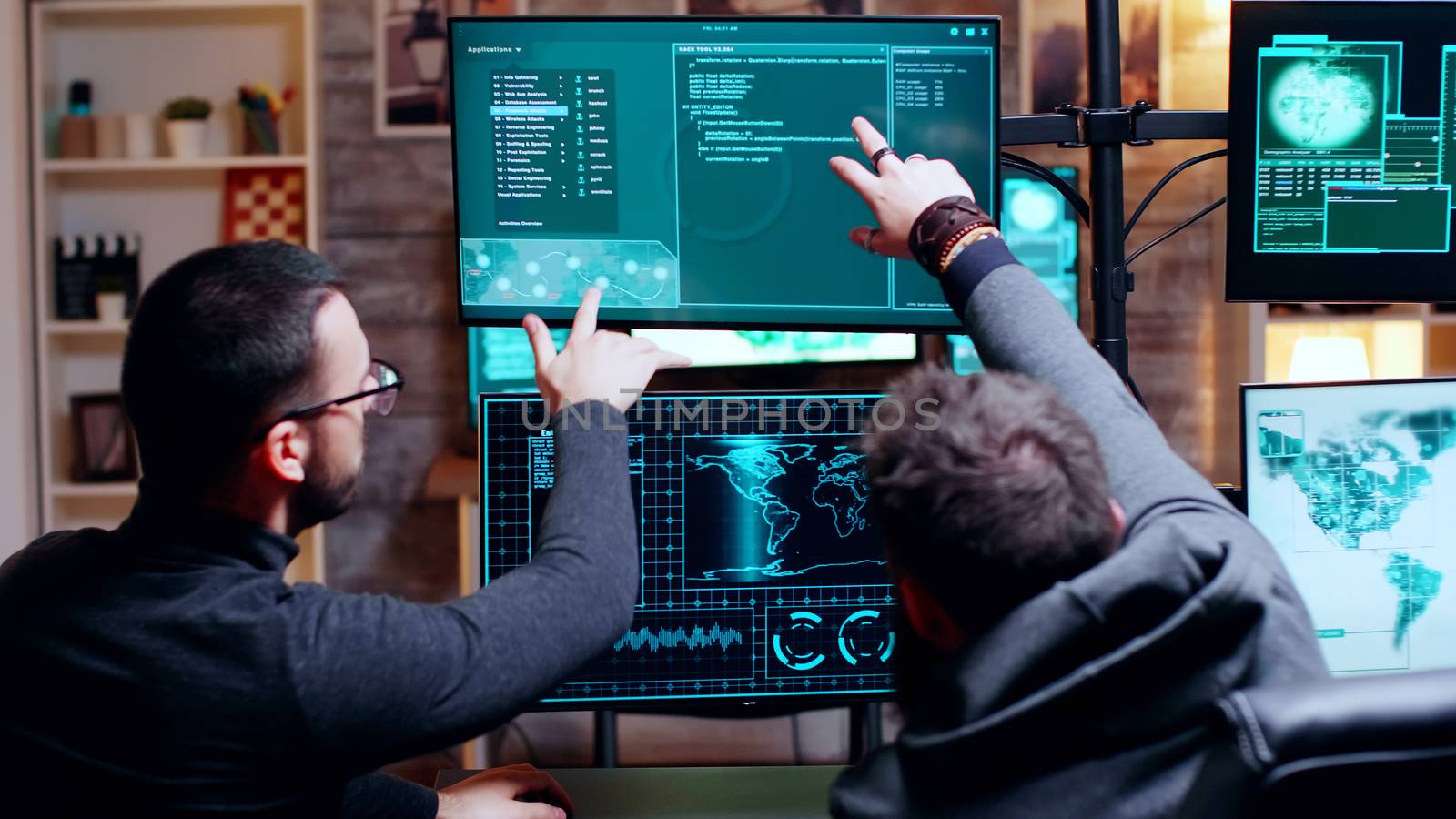 Two male hacker making their attack plan by DCStudio