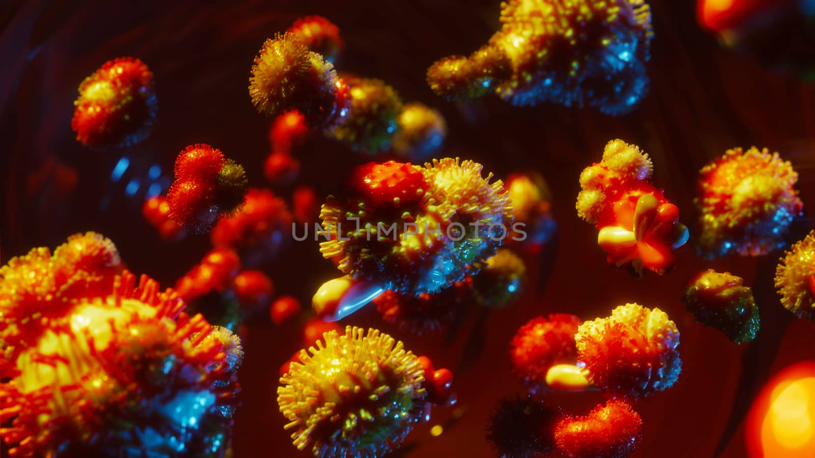 Macro of many bacterias or viruses next to each other. Coronavirus or 2019-ncov global pandemic. 3D render