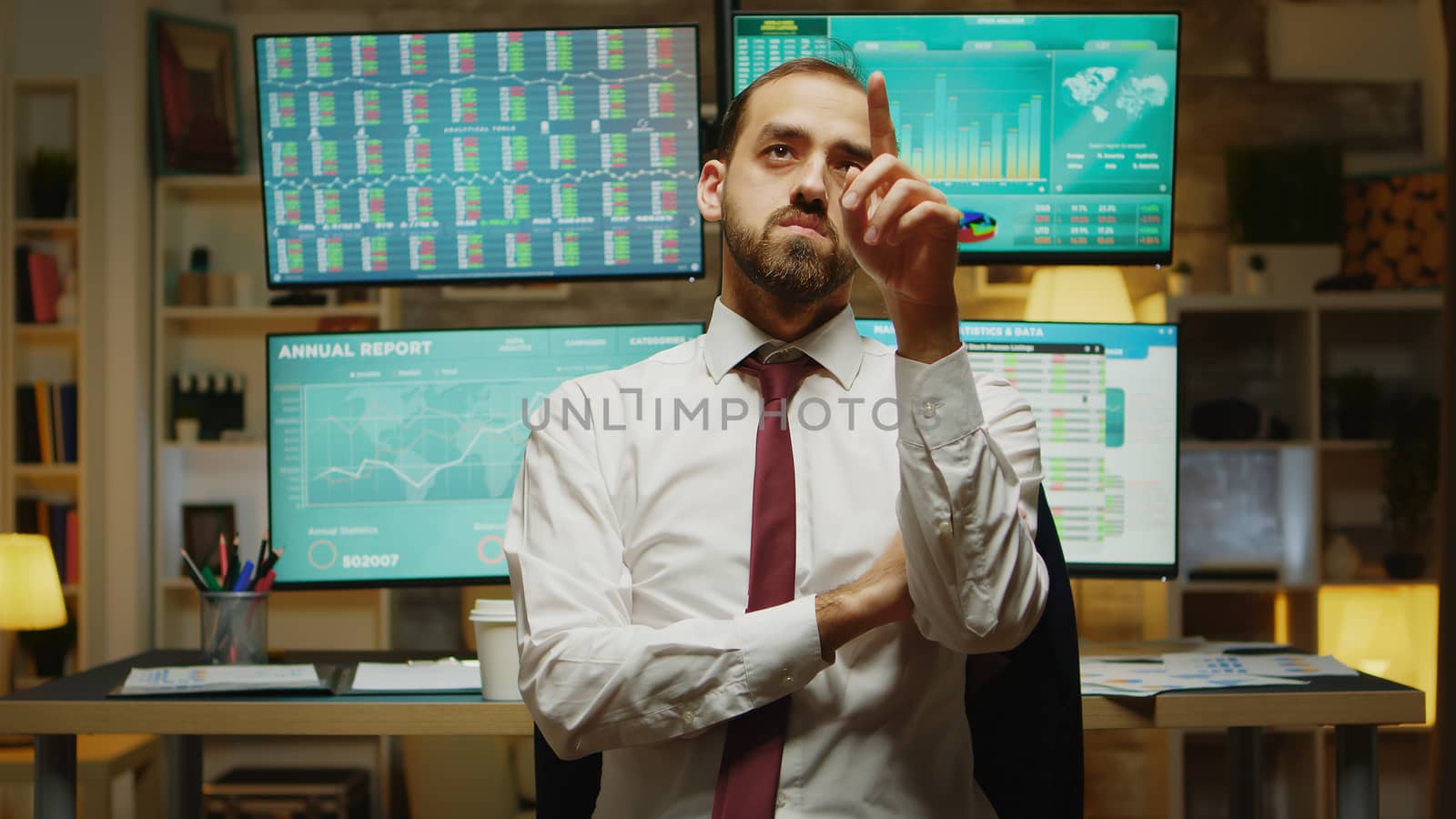 Male stock market trader using augmented reality by DCStudio