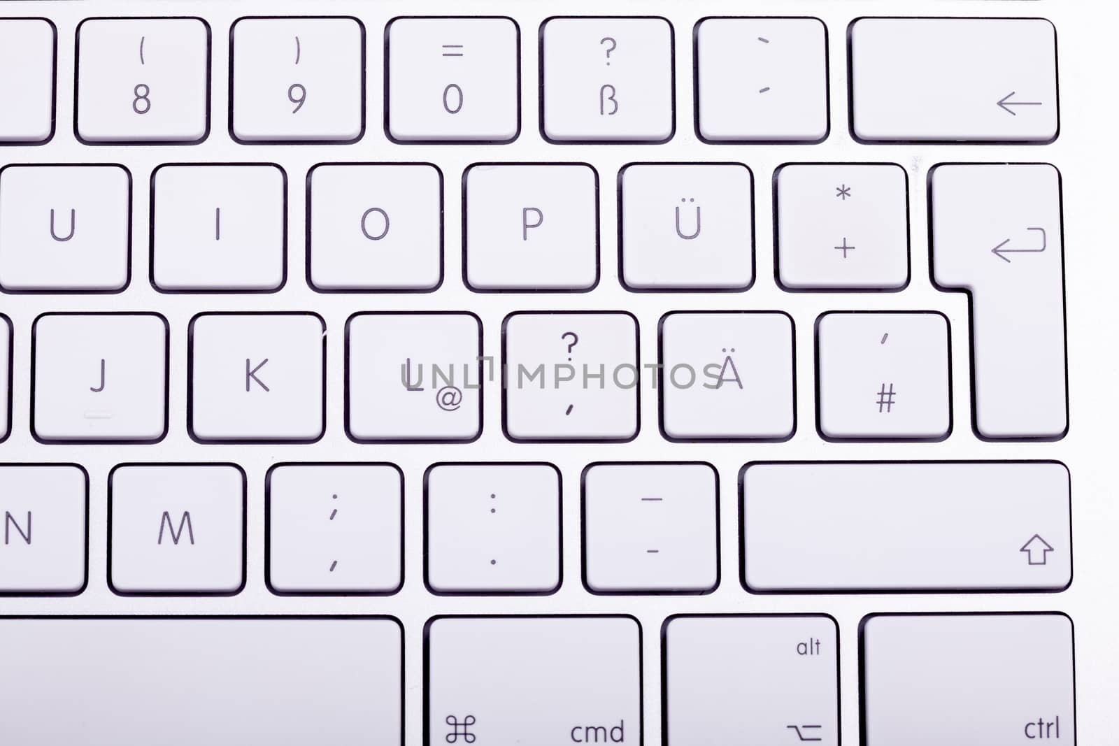 White aluminum keyboard in close up. Technology and communication