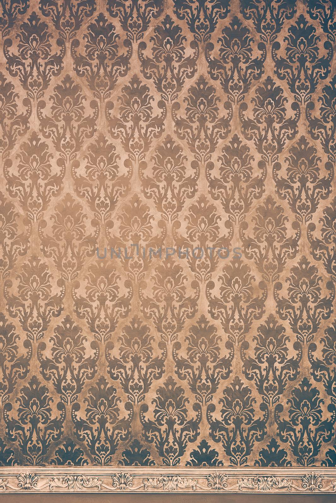 Rococo elements on brown vintage wall. Retro vintage interior. Retro styling