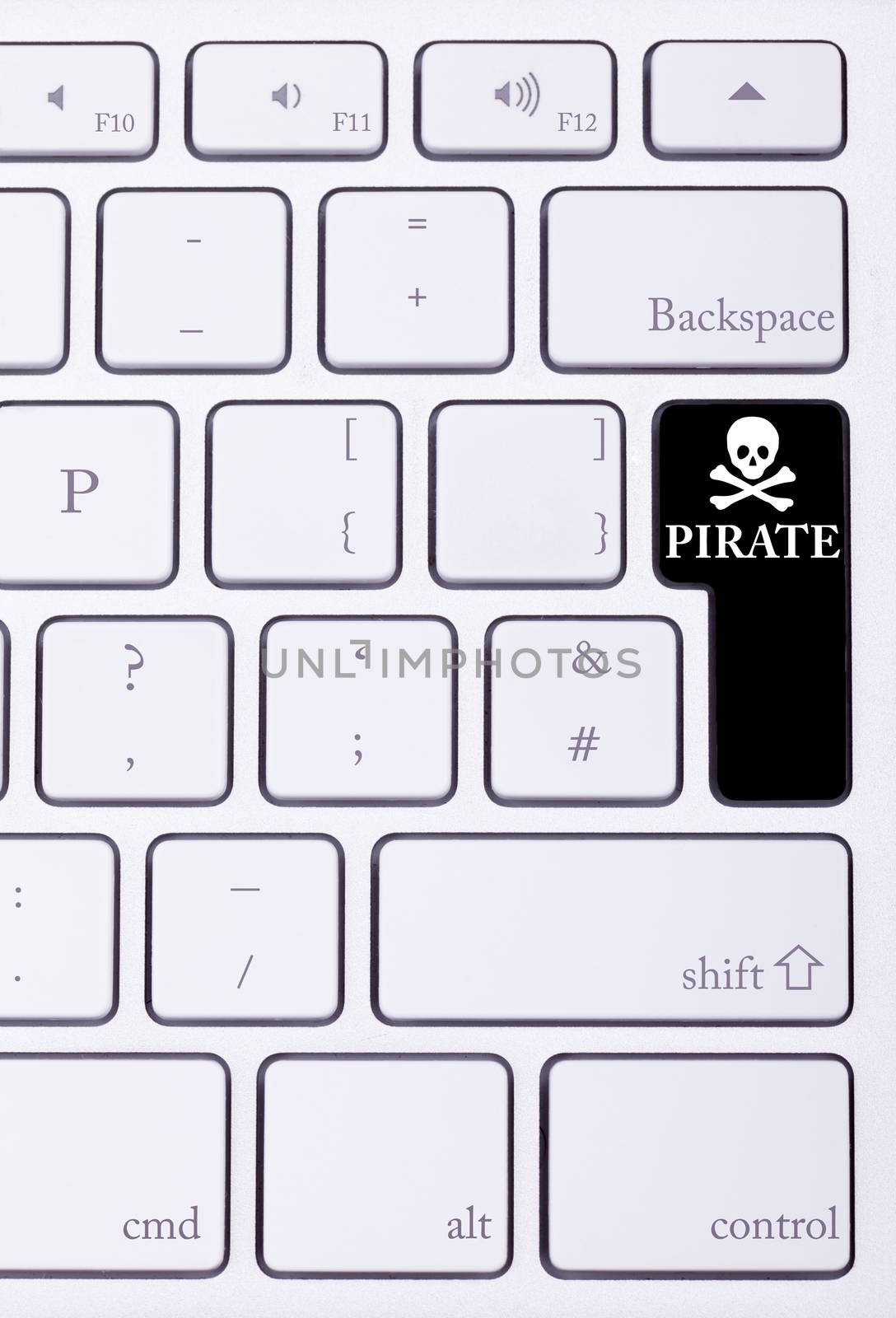 Keyboard with pirate word and symbol. Illegal download and torrent
