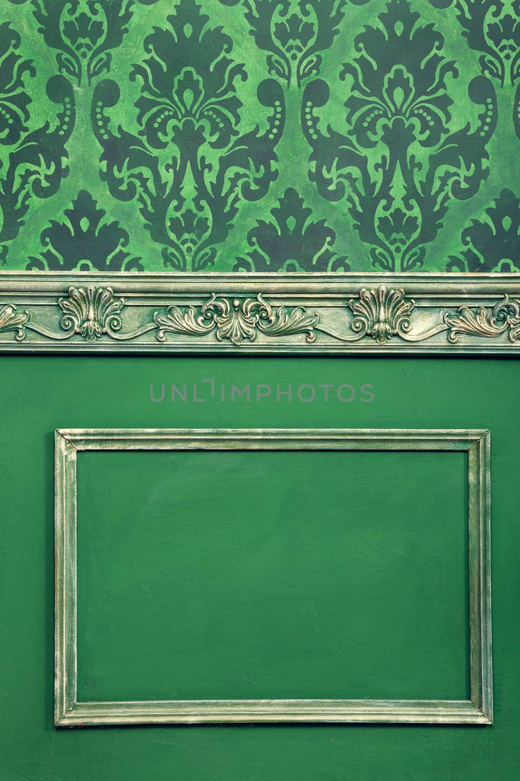 Interior on vintage room in worm green colors by DCStudio