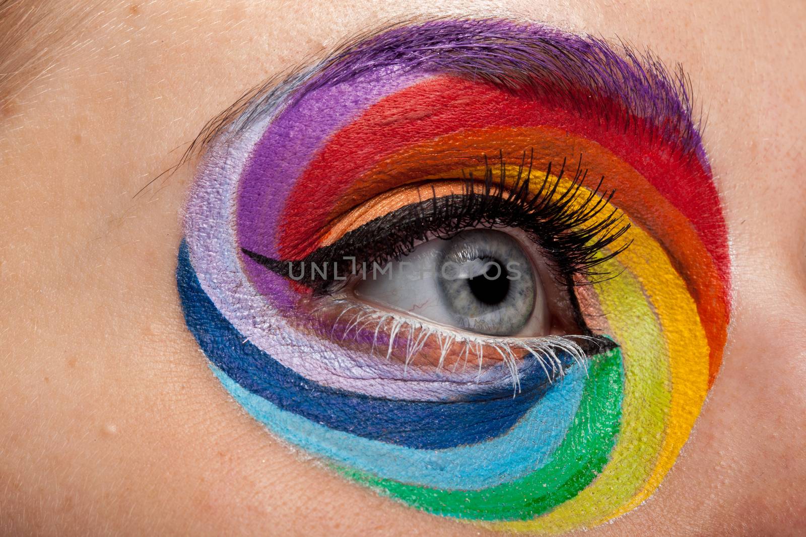 Rainbow colors in close up artistic make up. Beauty image