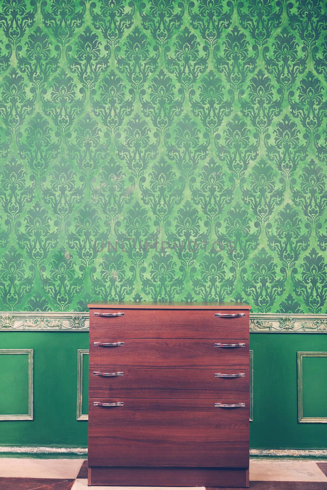 Luxury vintage interior with rococo pattern background by DCStudio