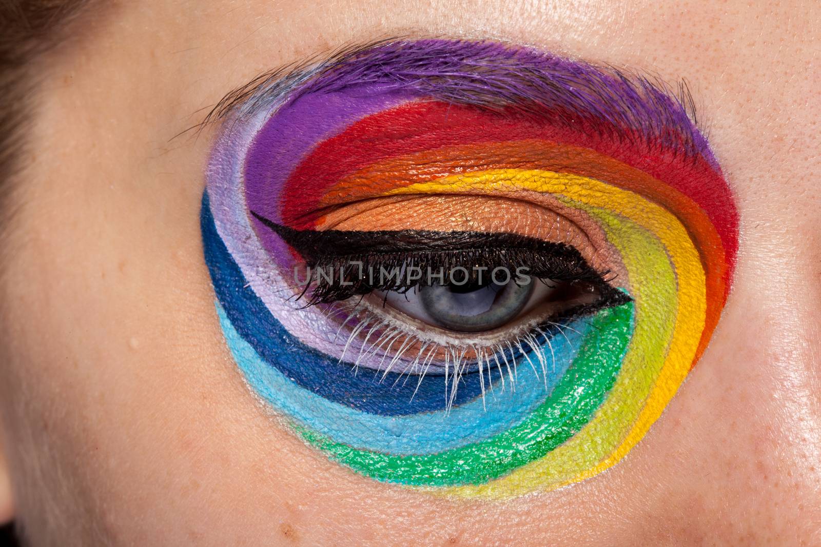 Rainbow colors in close up artistic make up. Beauty image