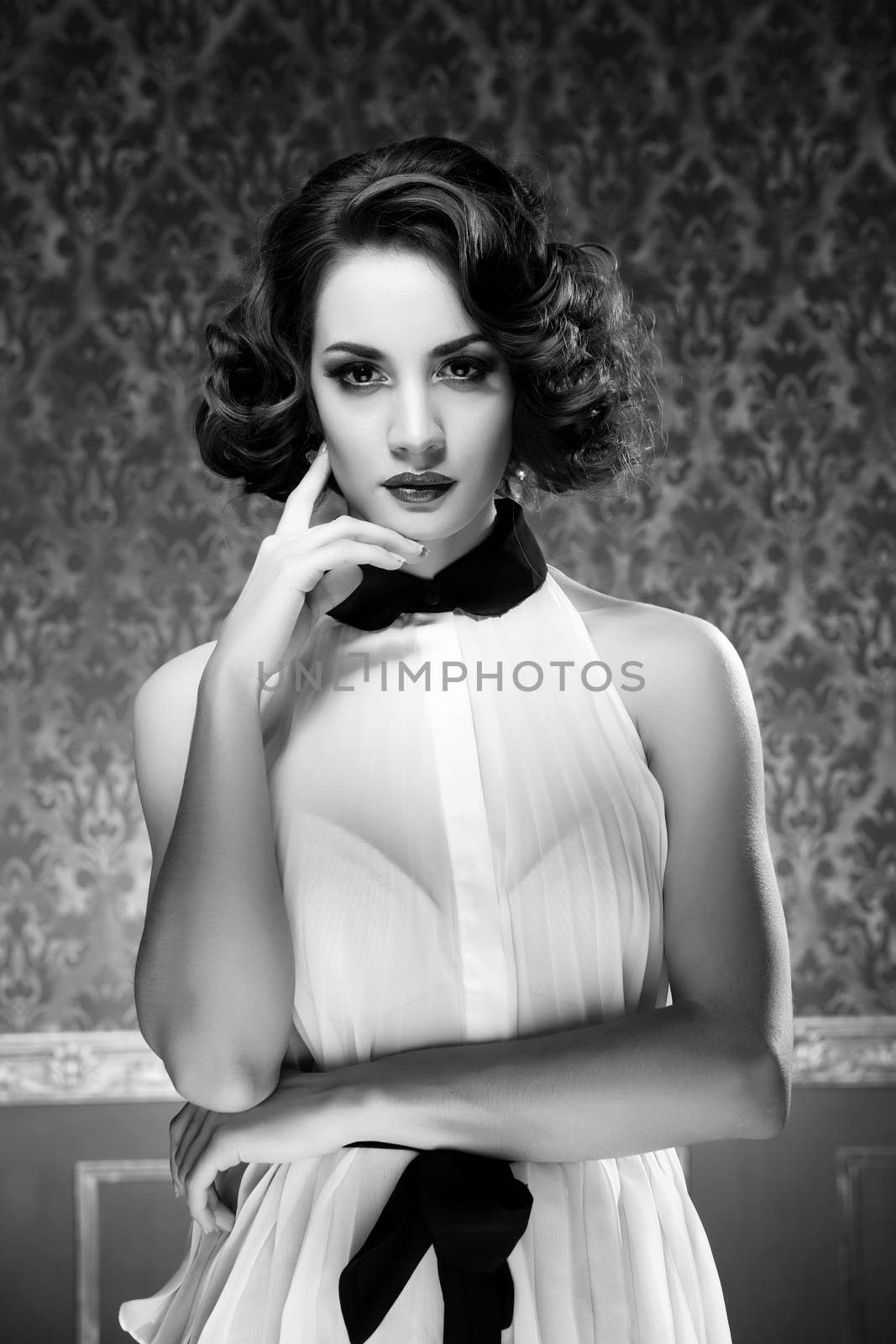 Black and white sensual woman in vintage room by DCStudio