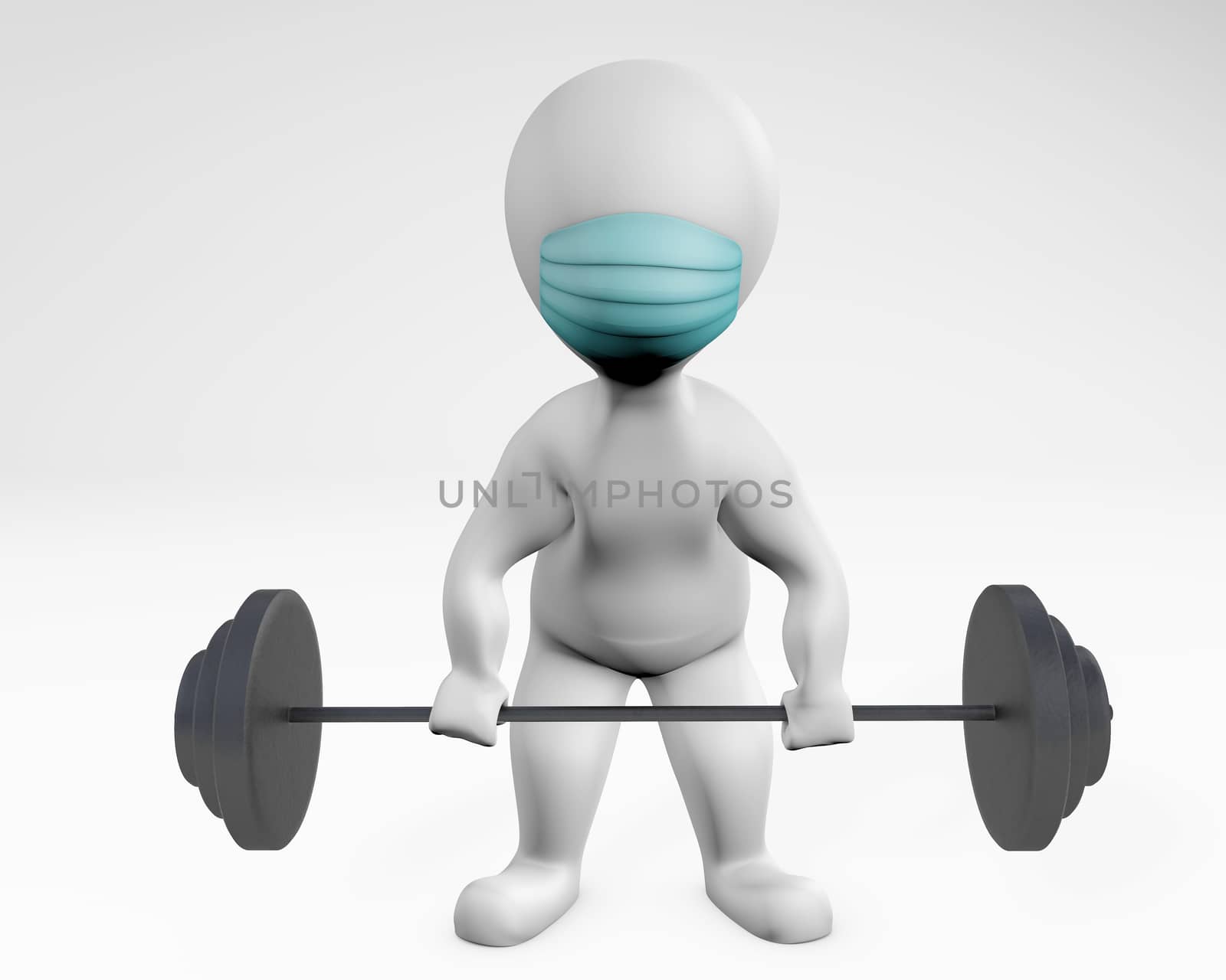 Fatty man with a mask weight lifting 3d rendering by F1b0nacci