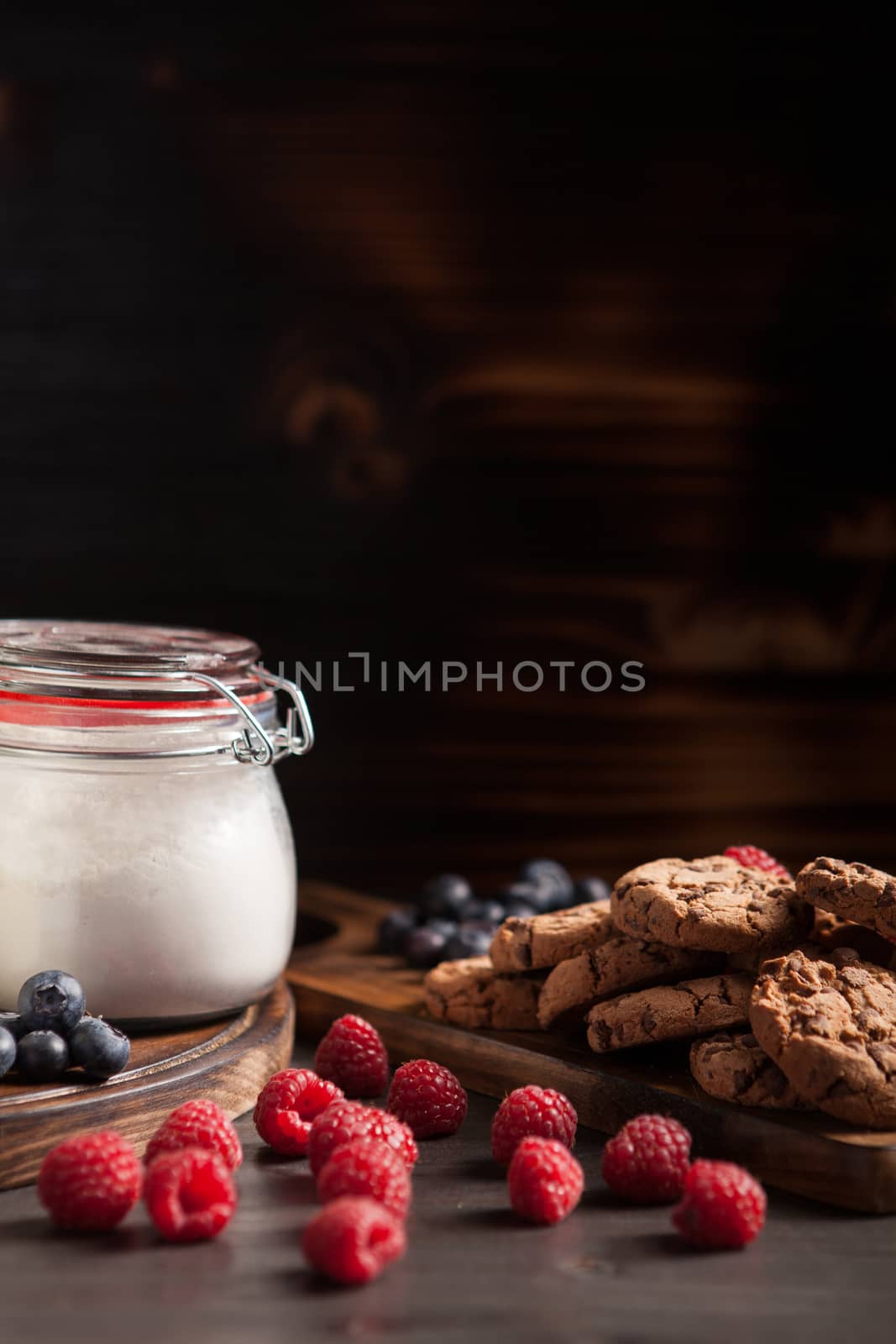 Delicious and tasty cookies for breakfast with milk. Delicious treat.