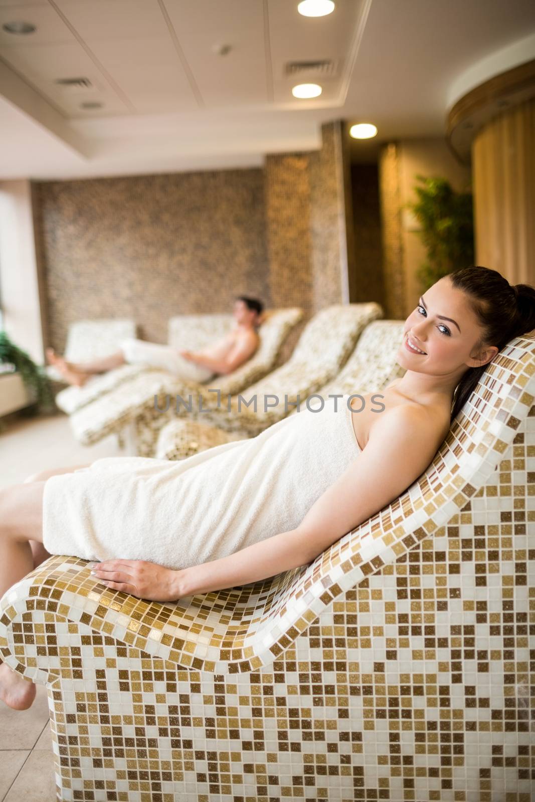 Couple relaxing in the thermal suite at the spa